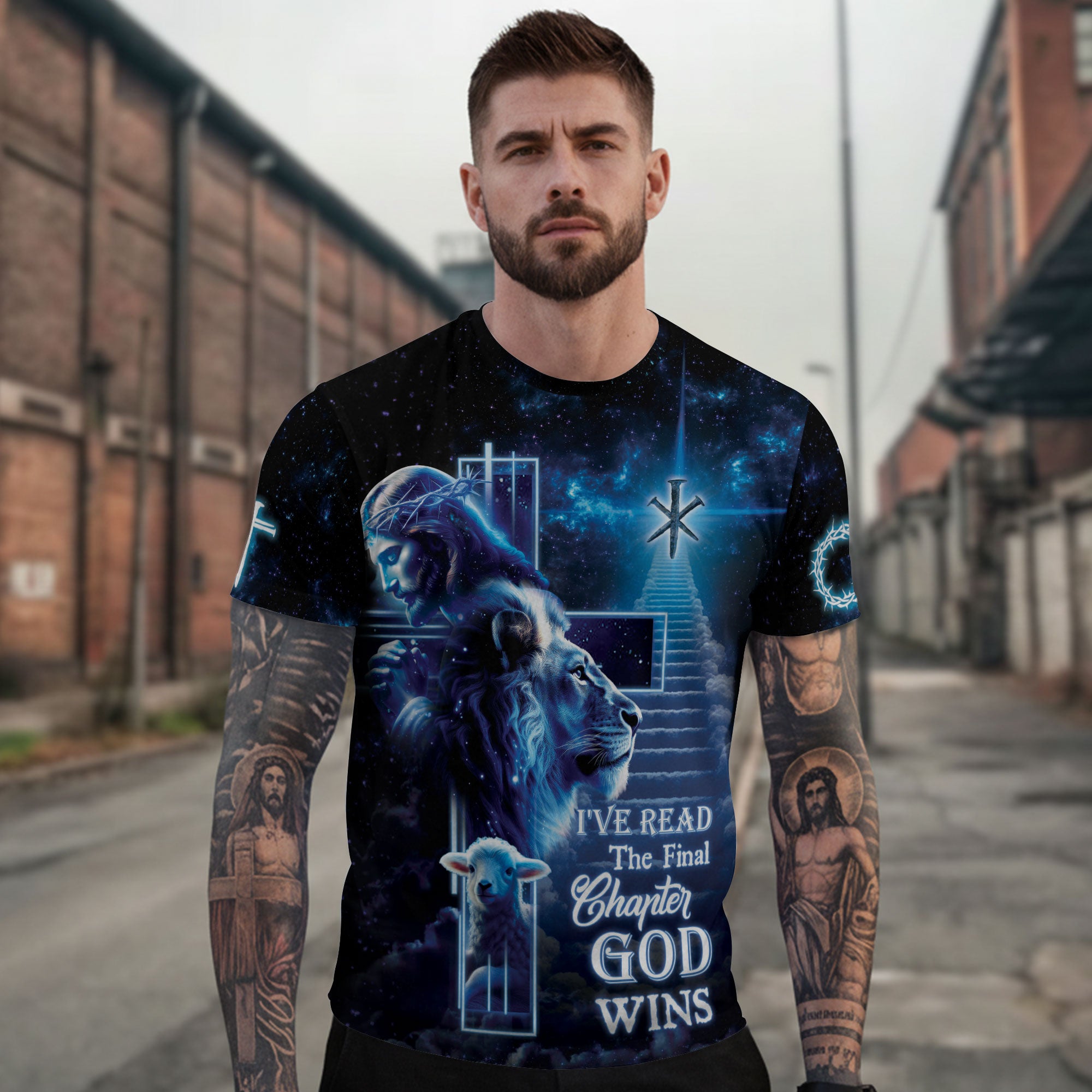 Christian Tee Shirts for Men, RustField Co - I've Read The Final Chapter God Wins Lion Cross Heaven, Freedom Shirts - Rust Field Wear