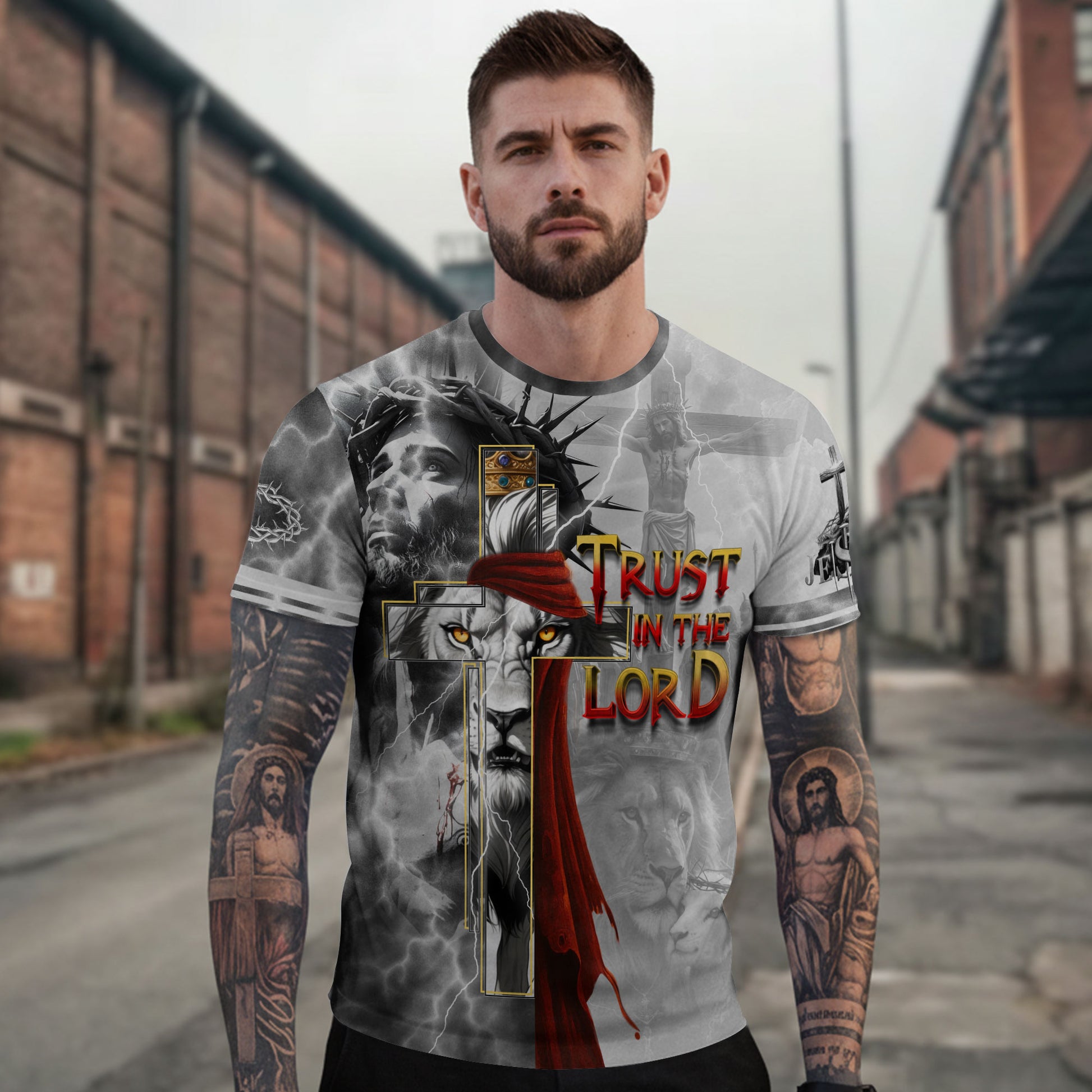 RustField Co Freedom Shirts - Trust In The Lord Jesus Cross Lion Crown Faith, Christian Tee Shirts for Men - Rust Field Wear