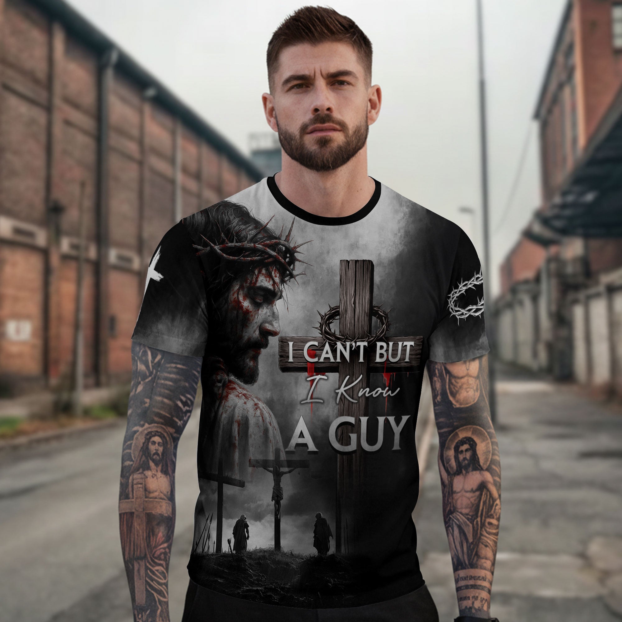 Christian Tee Shirts for Men, RustField Co - I Can't But I Know A Guy Jesus Cross Lion Redemption Warrior, Freedom Shirts - Rust Field Wear