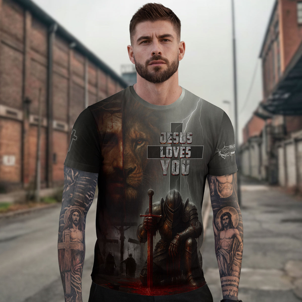 RustField Co Freedom Shirts - Jesus Loves You Dark Glory Lion, Christian Tee Shirts for Men - Rust Field Wear