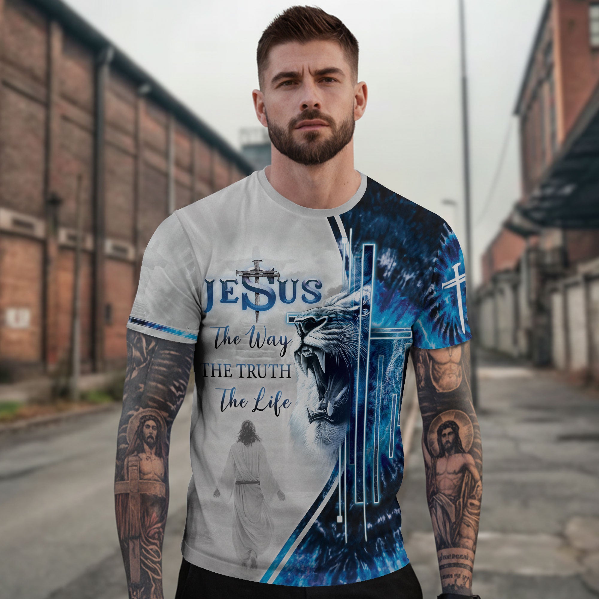 Christian Tee Shirts for Men, RustField Co - The Way The Truth The Life John 14 6 Roaring Lion, Freedom Shirts - Rust Field Wear