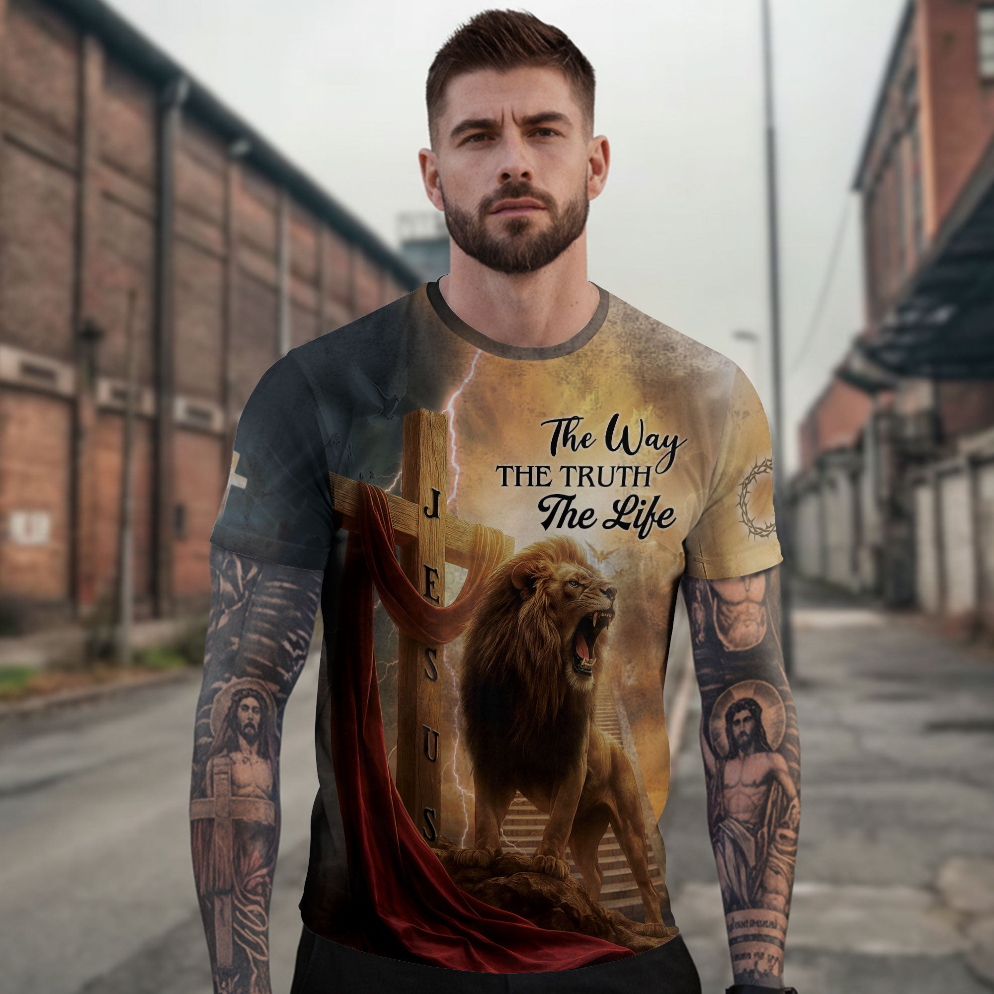 RustField Co Freedom Shirts - The Lion's Roar In The Storm The Way The Truth The Life, Christian Tee Shirts for Men - Rust Field Wear