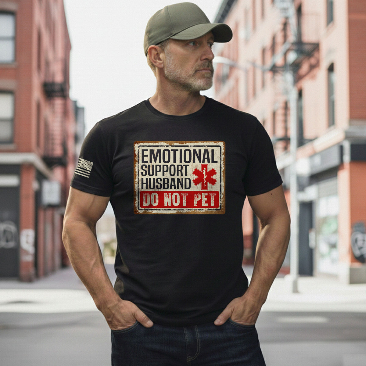 Emotional Support Husband Do Not Pet Sign Board Graphic Tee Shirt Casual Cotton Top