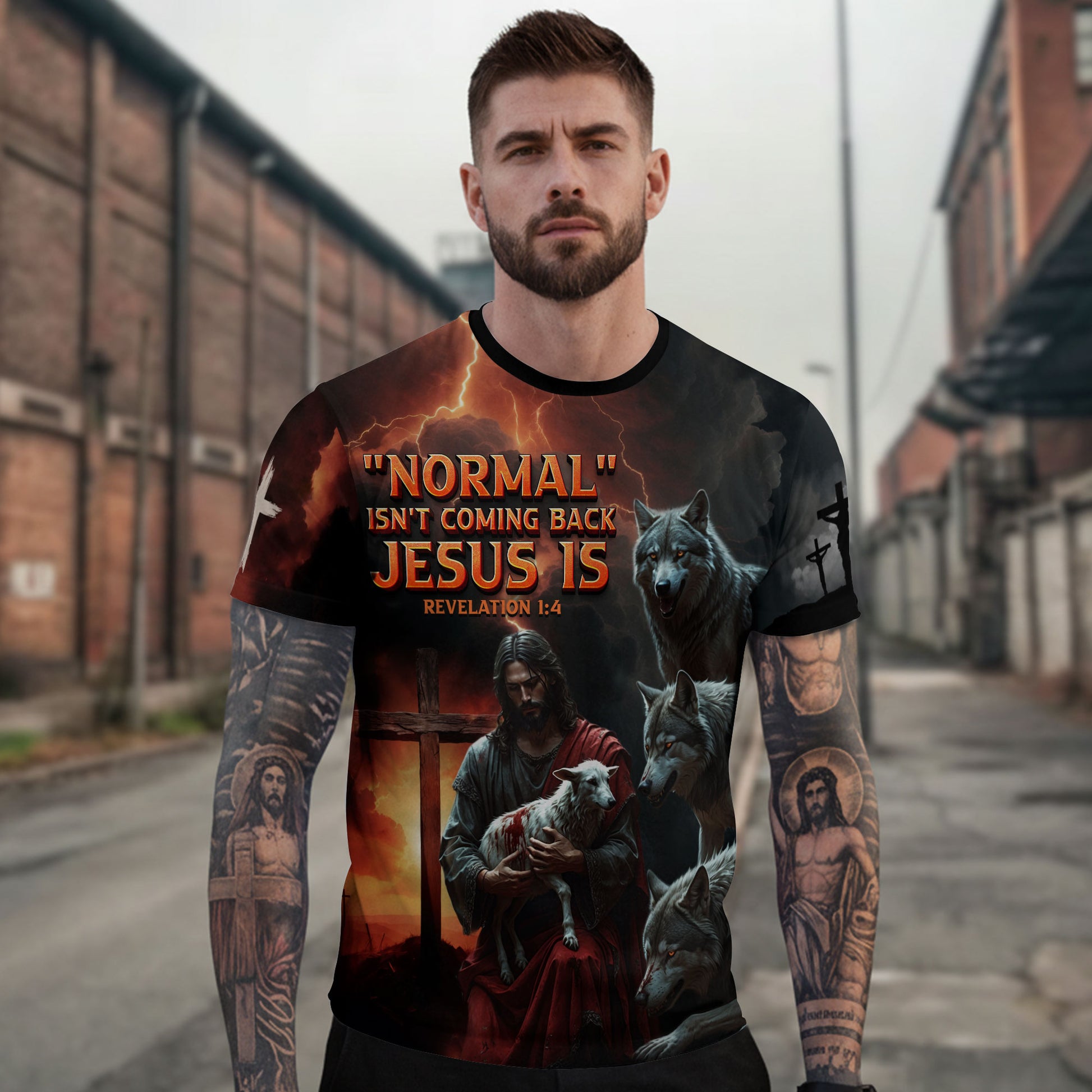 Christian Tee Shirts, Revelation Fire Jesus Is Coming Back Lion and Lamb - Freedom Shirts for Men, RustField Co - Rust Field Wear