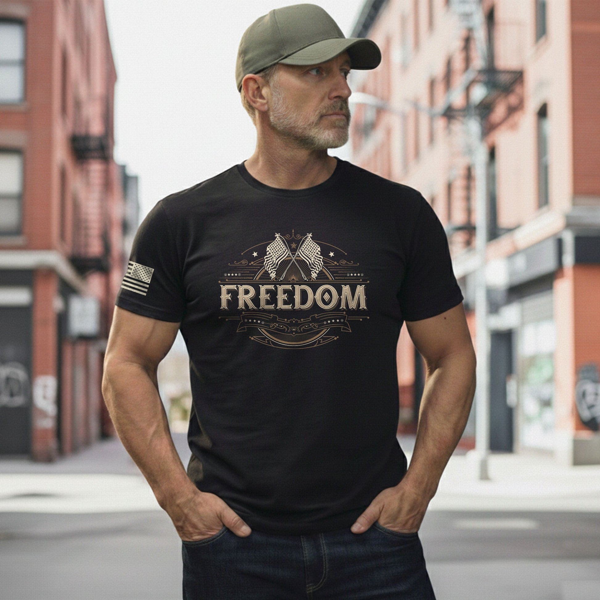 Freedom T Shirt, Freedom Heritage Patriotic American Flag Tribute - Freedom Shirts for Men - Rust Field Wear
