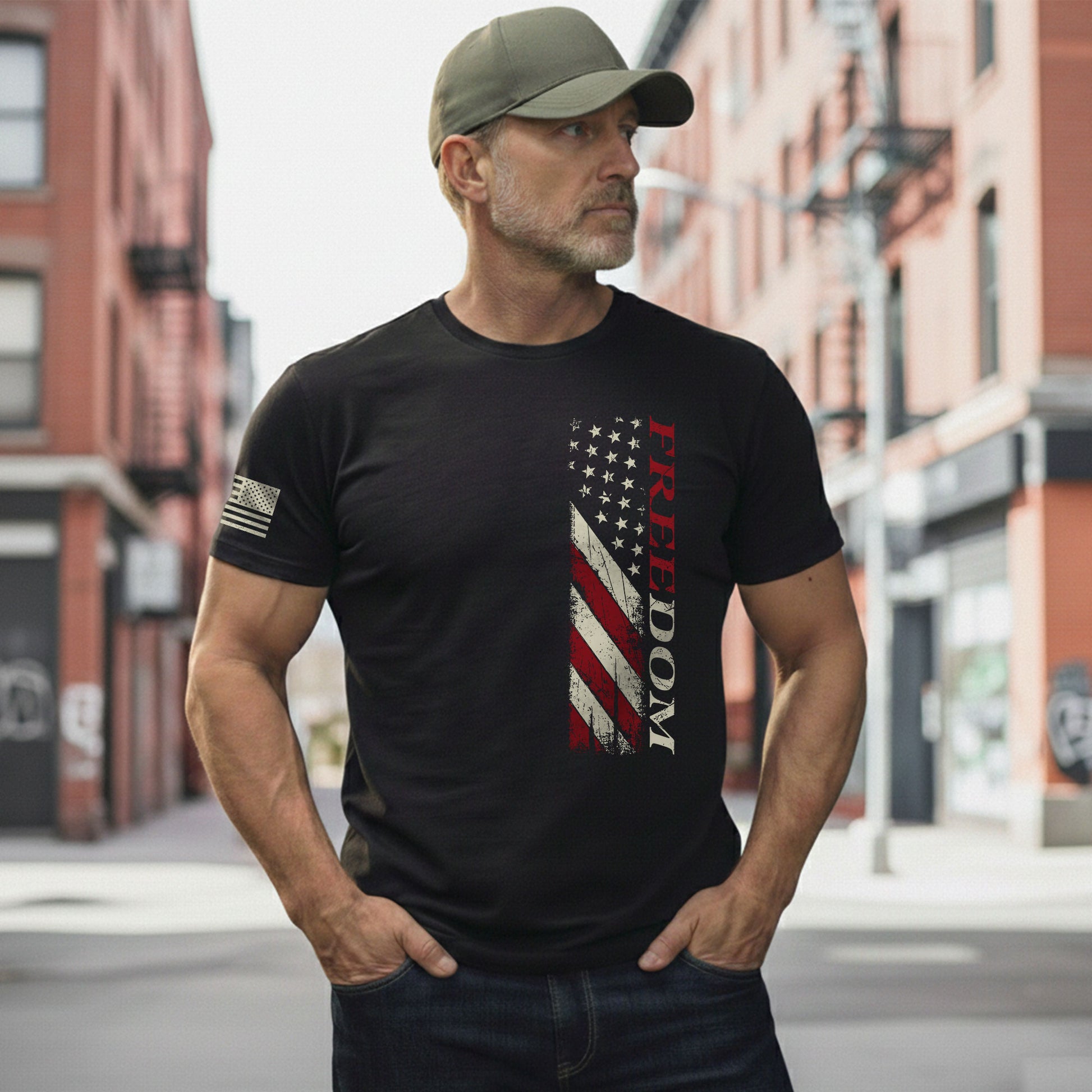 Freedom Vertical American Flag Patriotic Tribute, Patriotic T Shirts - Freedom Shirts for Men - Rust Field Wear