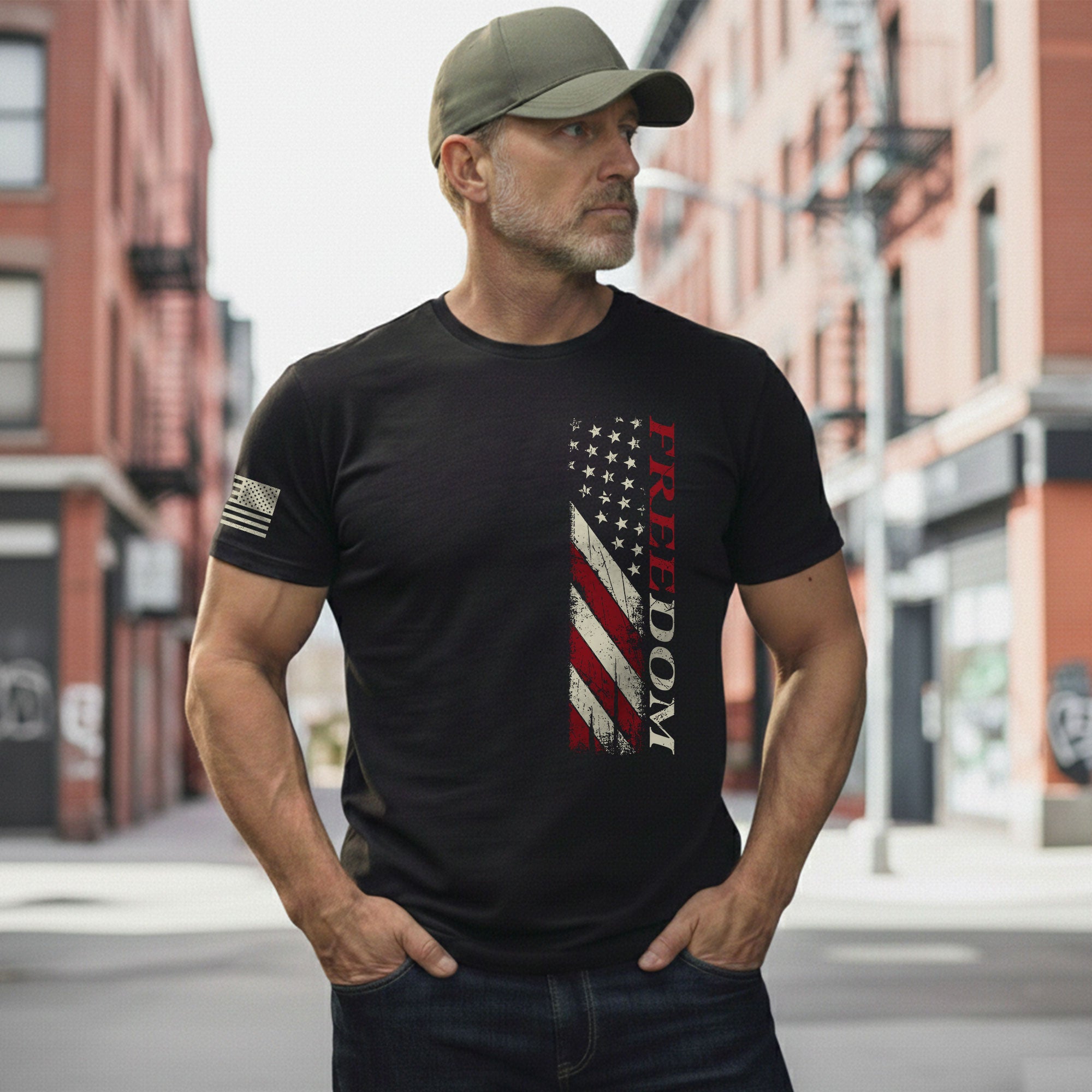 Freedom Vertical American Flag Patriotic Tribute, Patriotic T Shirts - Freedom Shirts for Men - Rust Field Wear