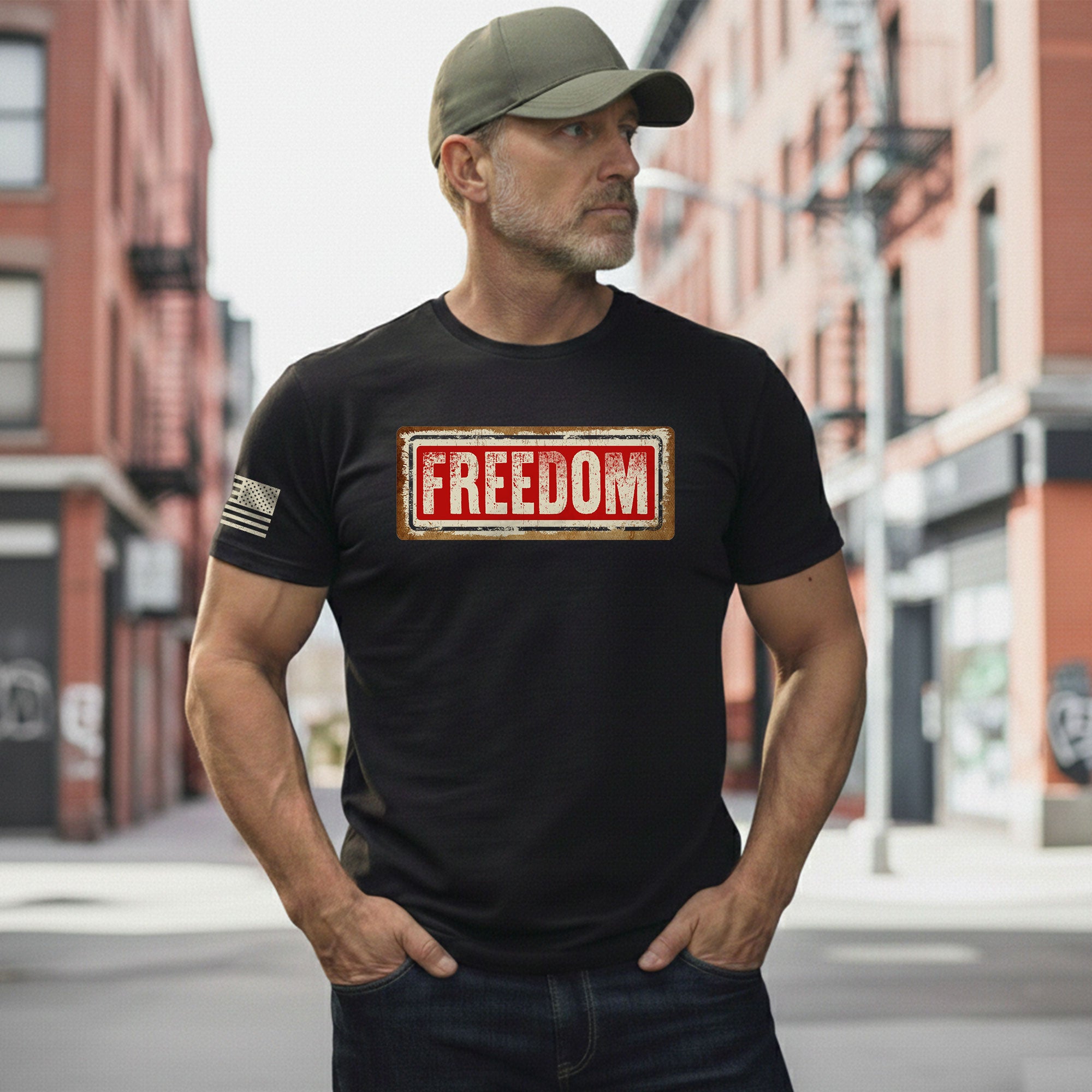 Patriotic T Shirts, Freedom Sign Patriotic Tribute - Freedom Shirts for Men - Rust Field Wear