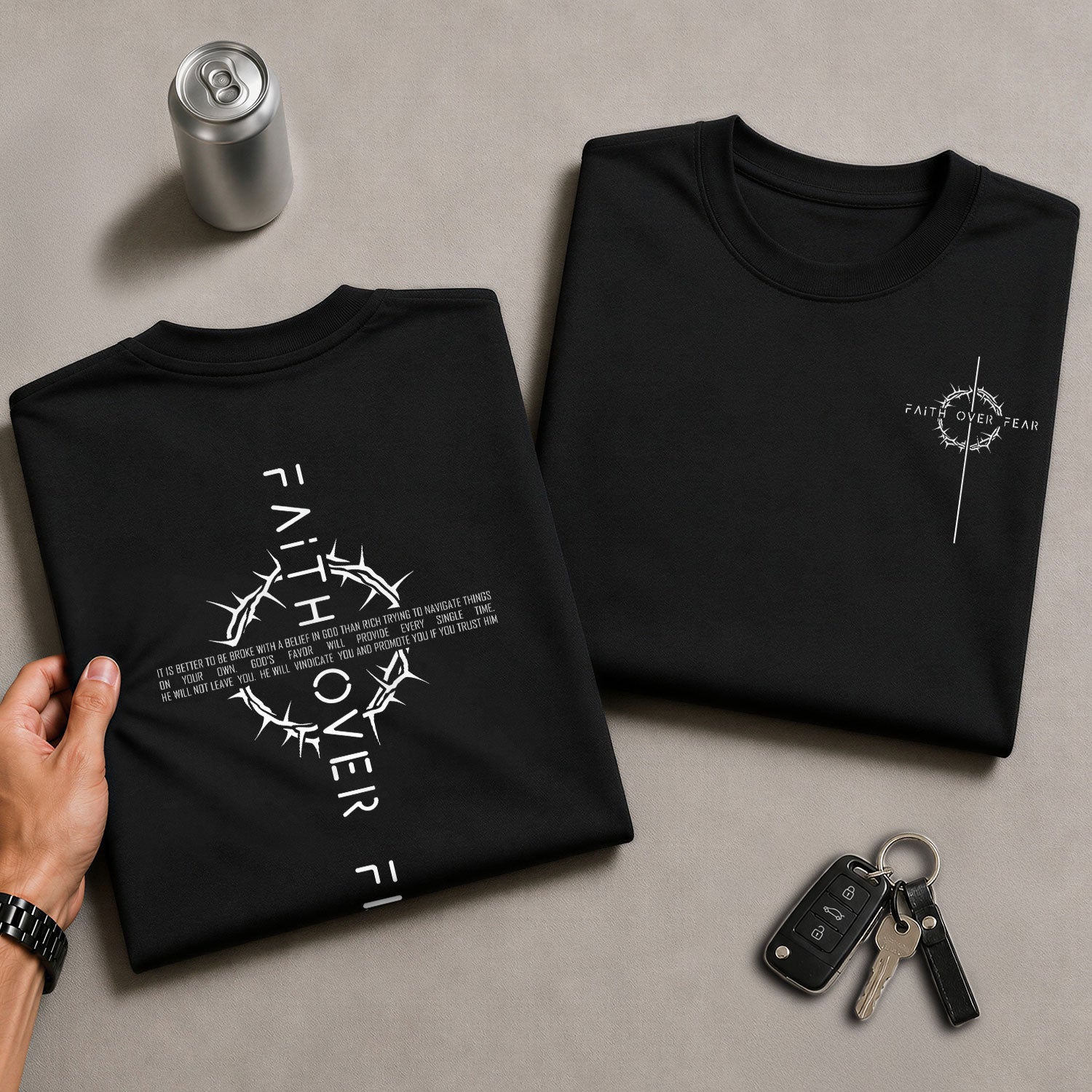 Christian Shirts for Men, Faith Over Fear Crown of Thorns Cross Christian - Christian Tee Shirts - Rust Field Wear