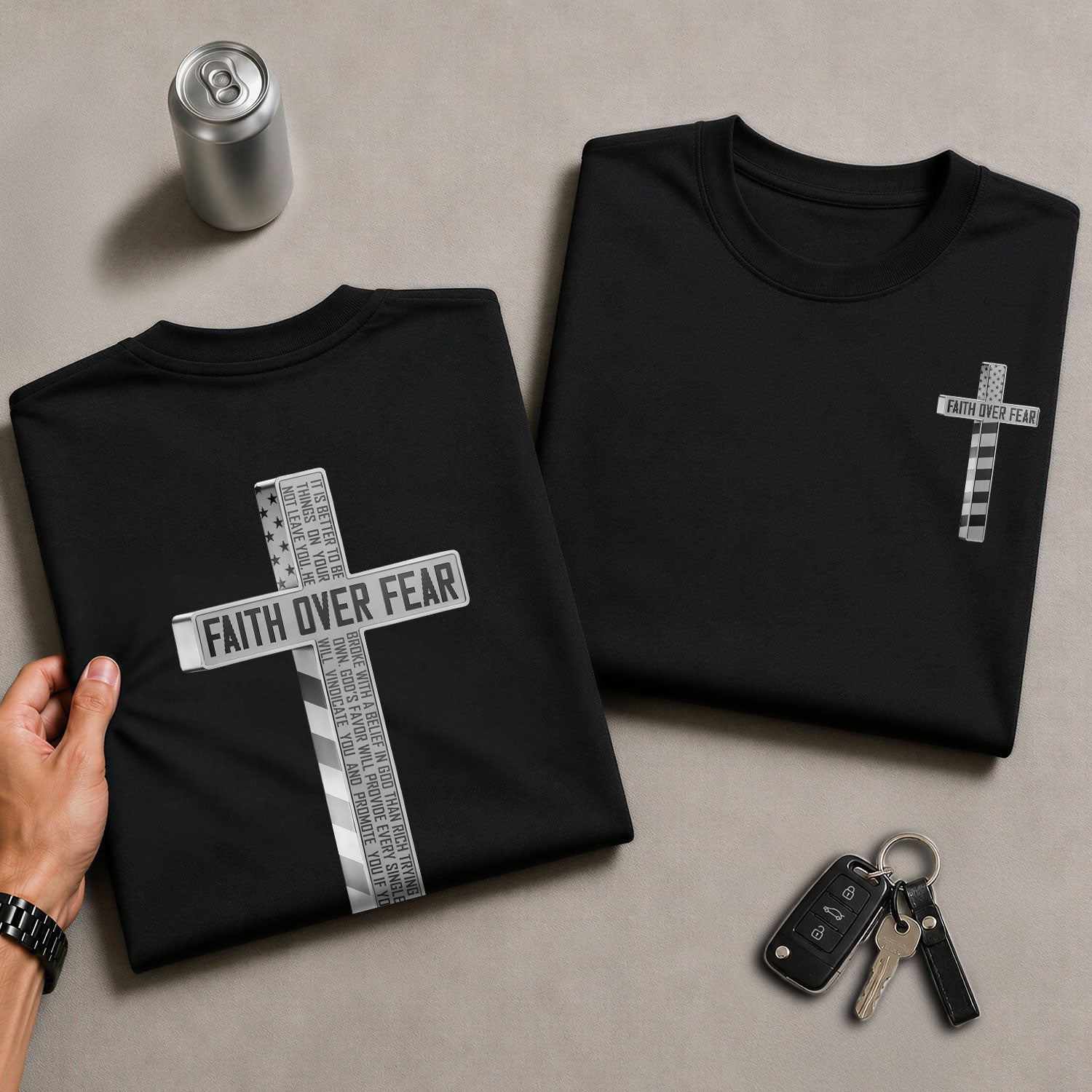 Faith Over Fear American USA Flag Cross Christian, Christian Tee Shirts - Faith Shirts for Men - Rust Field Wear