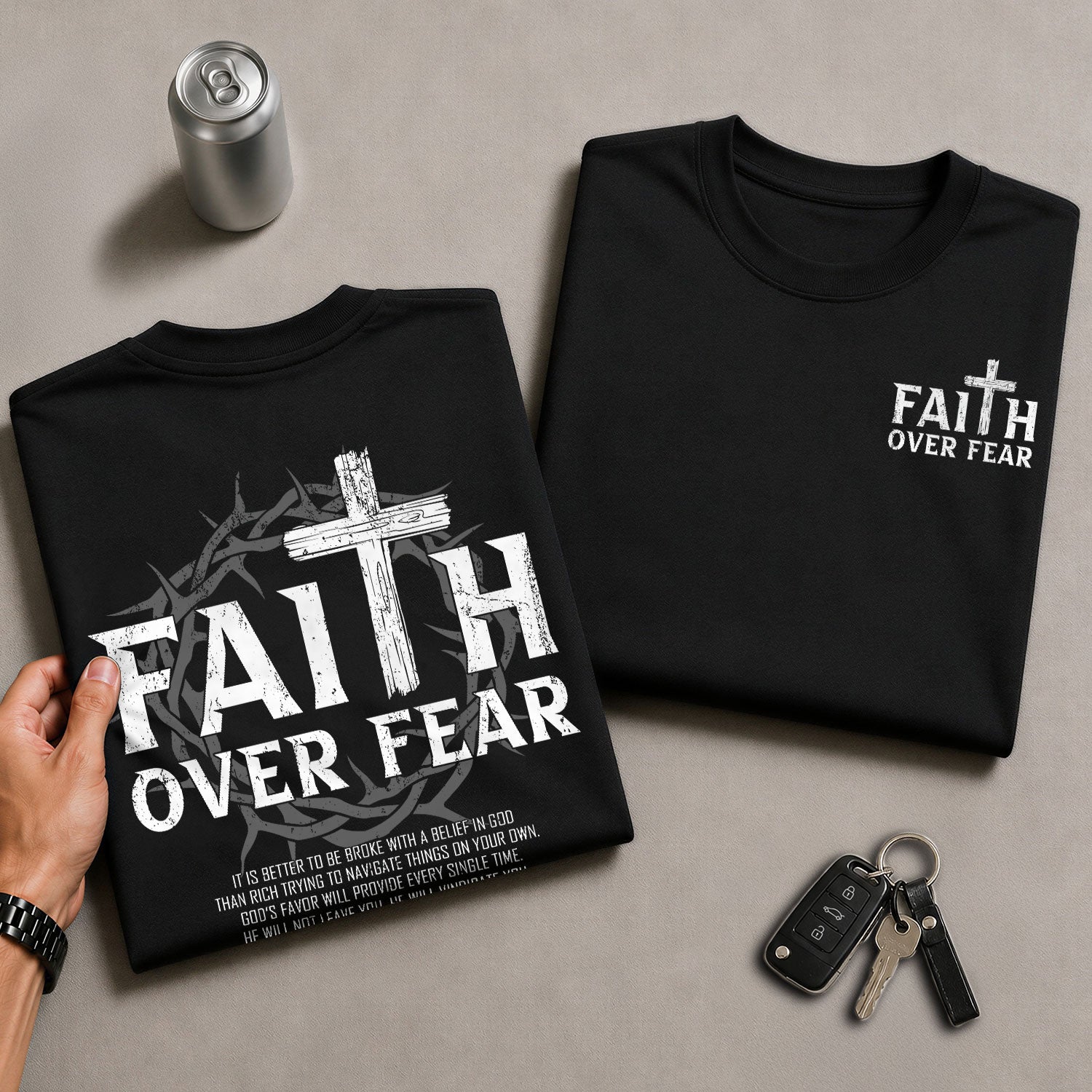 Faith Based Christian Tee Shirts, Faith Over Fear Wooden Cross Crown Christian - Christian Shirts for Men - Rust Field Wear