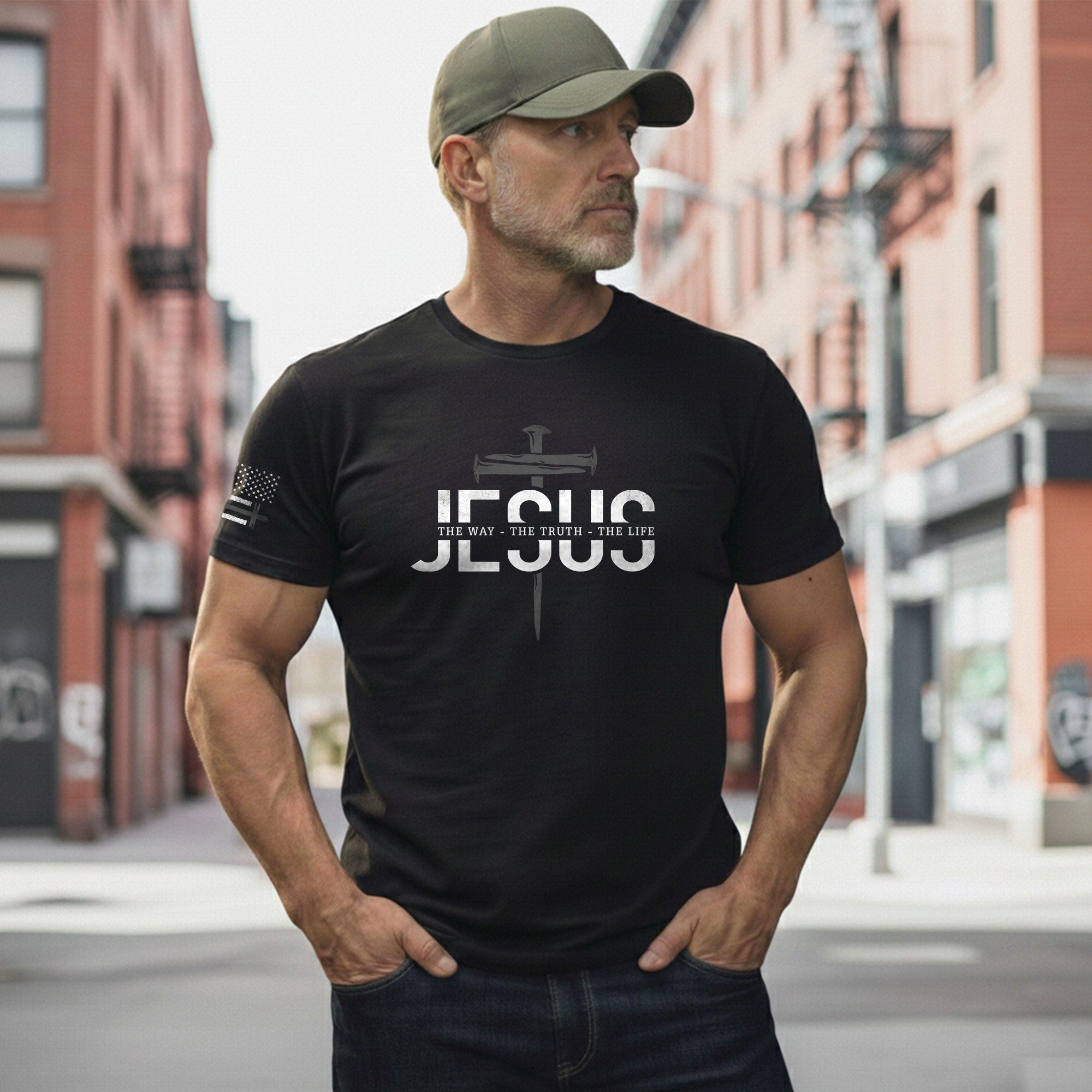 Jesus The Way The Truth The Life Christian Cross Nail Design, Christian Tee Shirts - Faith Shirts for Men - Rust Field Wear