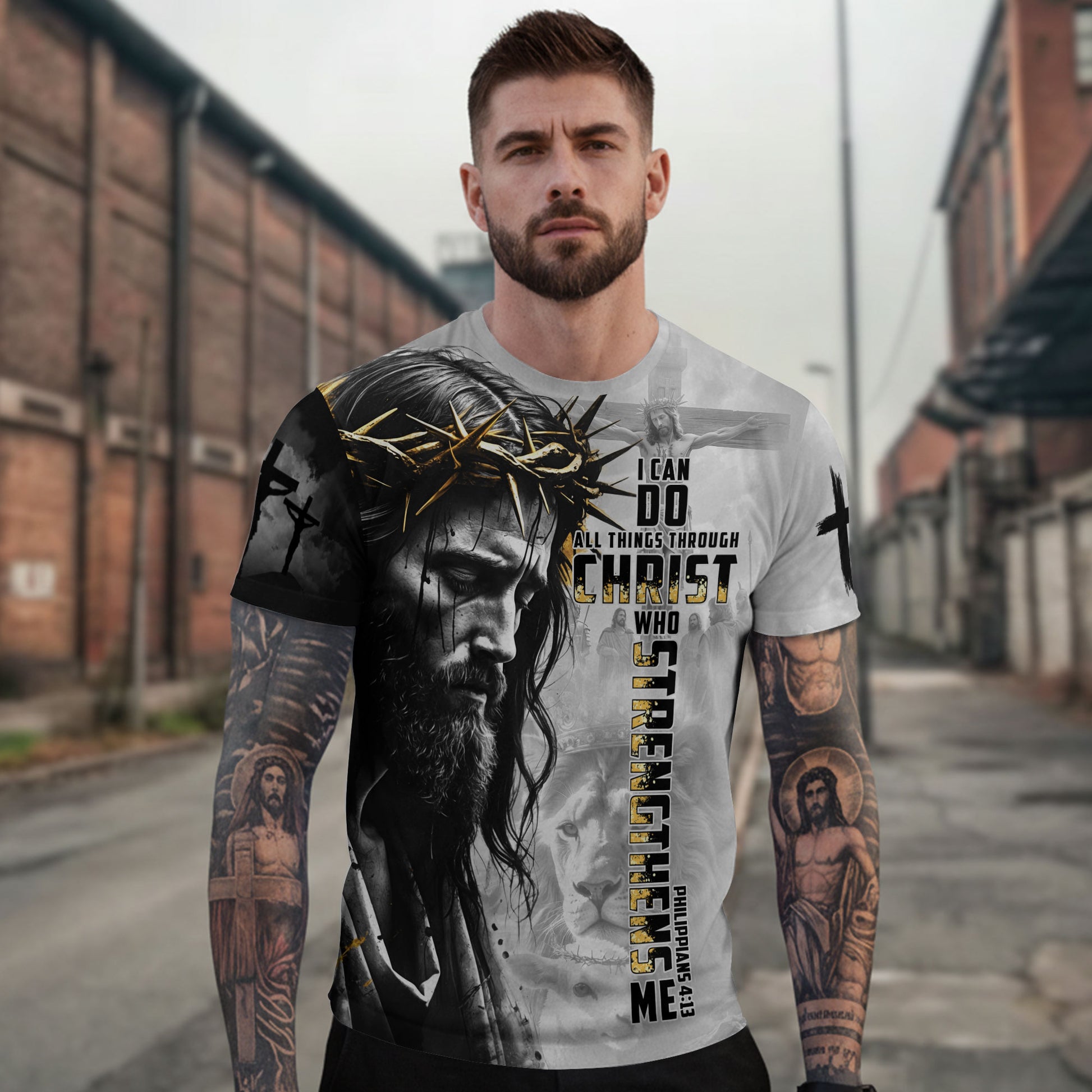 I Can Do All Things Through Christ Crown of Thorns Lion - RustField Co Freedom Shirts, Christian Tee Shirts for Men - Rust Field Wear