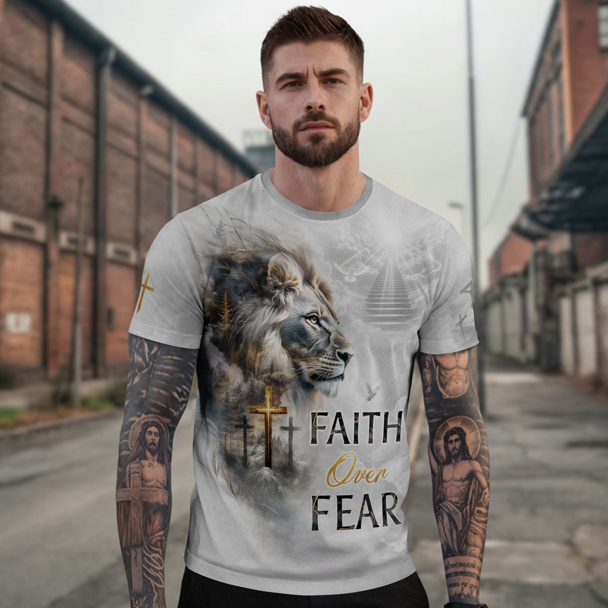 Lion Cross Faith Artwork - Christian Tee Shirts for Men, Freedom Shirts, RustField Co - Rust Field Wear