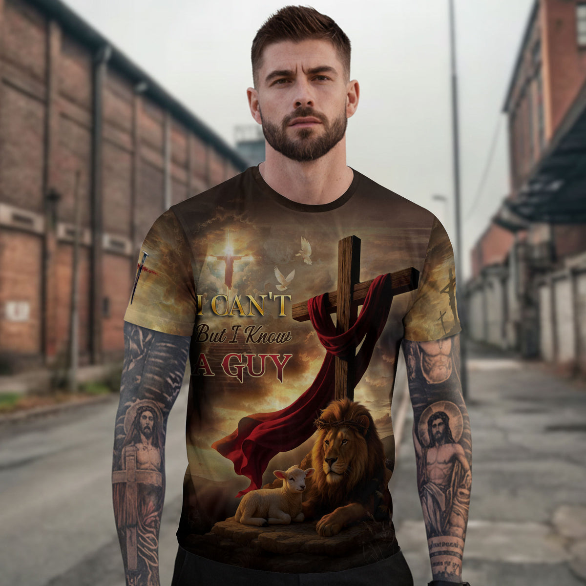 Freedom Shirts for Men, I Can't But I Know A Guy Jesus Lion Cross - Christian Tee Shirts, RustField Co - Rust Field Wear