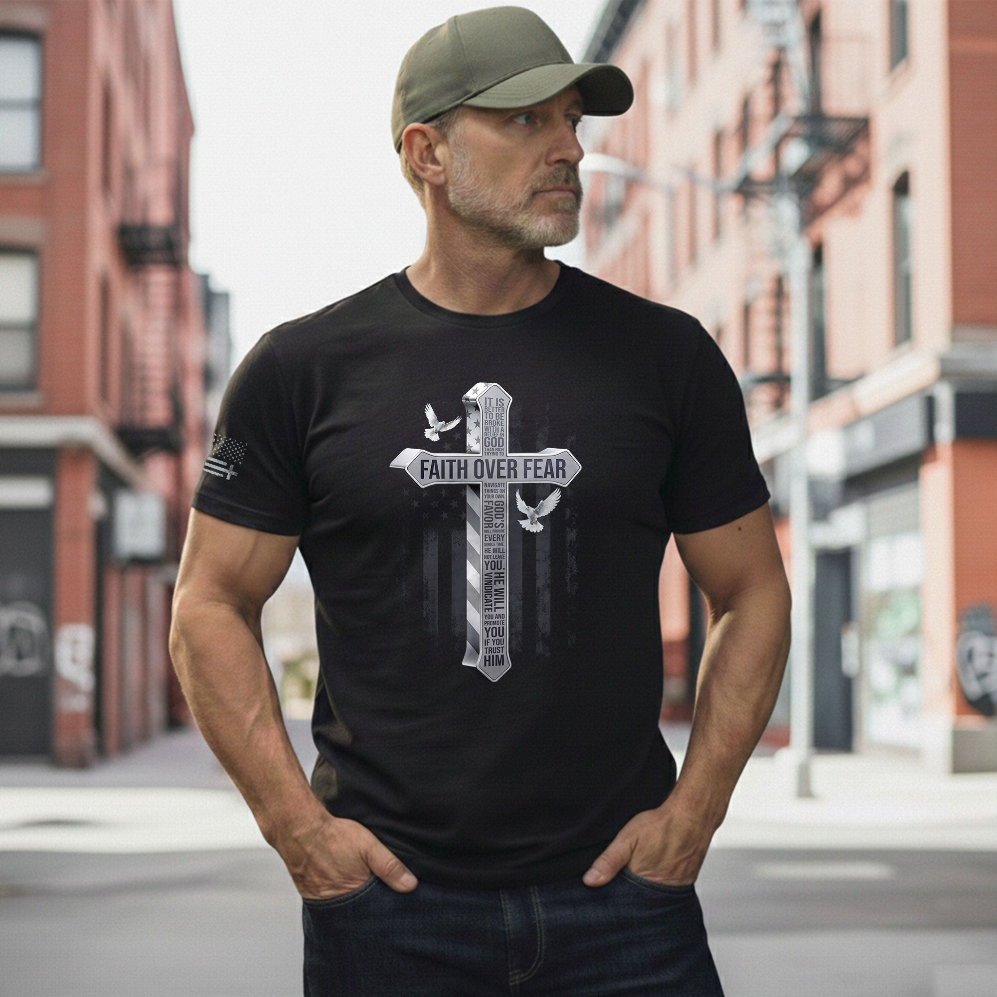 Faith Over Fear American Flag Cross Dove Christian, Christian Shirts for Men - Christian Tee Shirts - Rust Field Wear