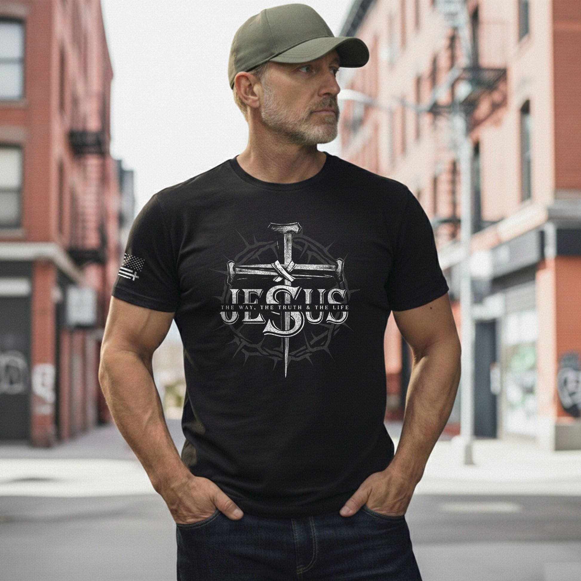 Jesus The Way The Truth The Life Nail Cross Crown Christian - Christian Shirts for Men, Faith Based Christian Tee Shirts - Rust Field Wear