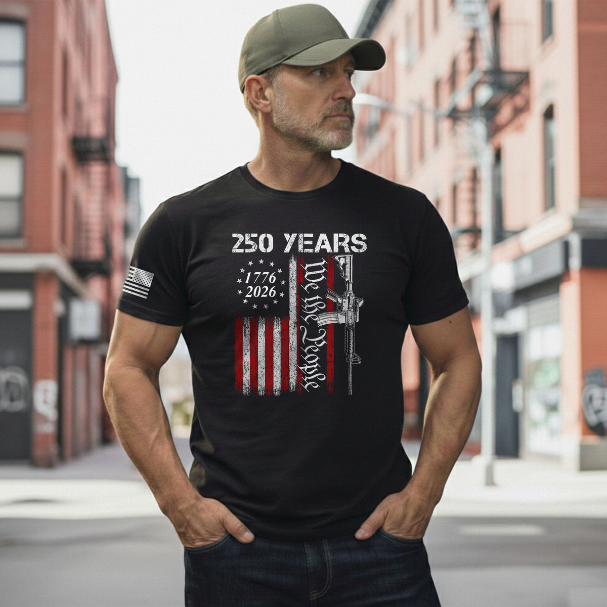 250 Years We The People T-Shirt – Vintage USA Flag 1776–2026 Independence Tee - Rust Field Wear