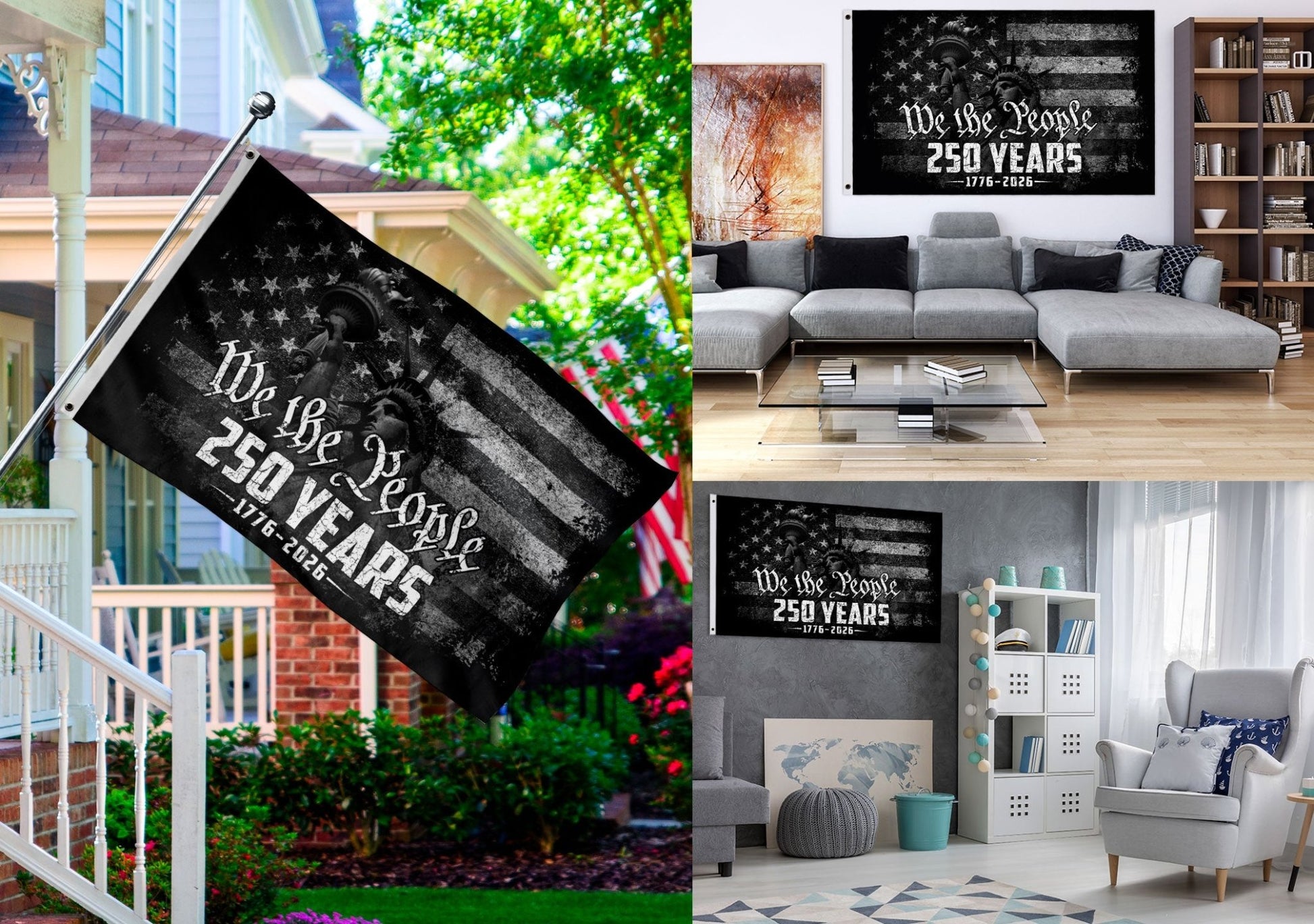 USA 250th Anniversary Flag 1776-2026 We The People Statue of Liberty Patriotic - Rust Field Wear