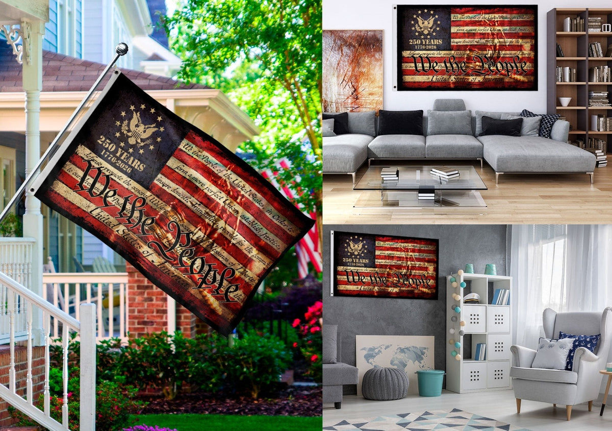 We The People House Flag – Double-Sided Patriotic Décor Celebrating 250 Years of Freedom 1776–2026 - Rust Field Wear