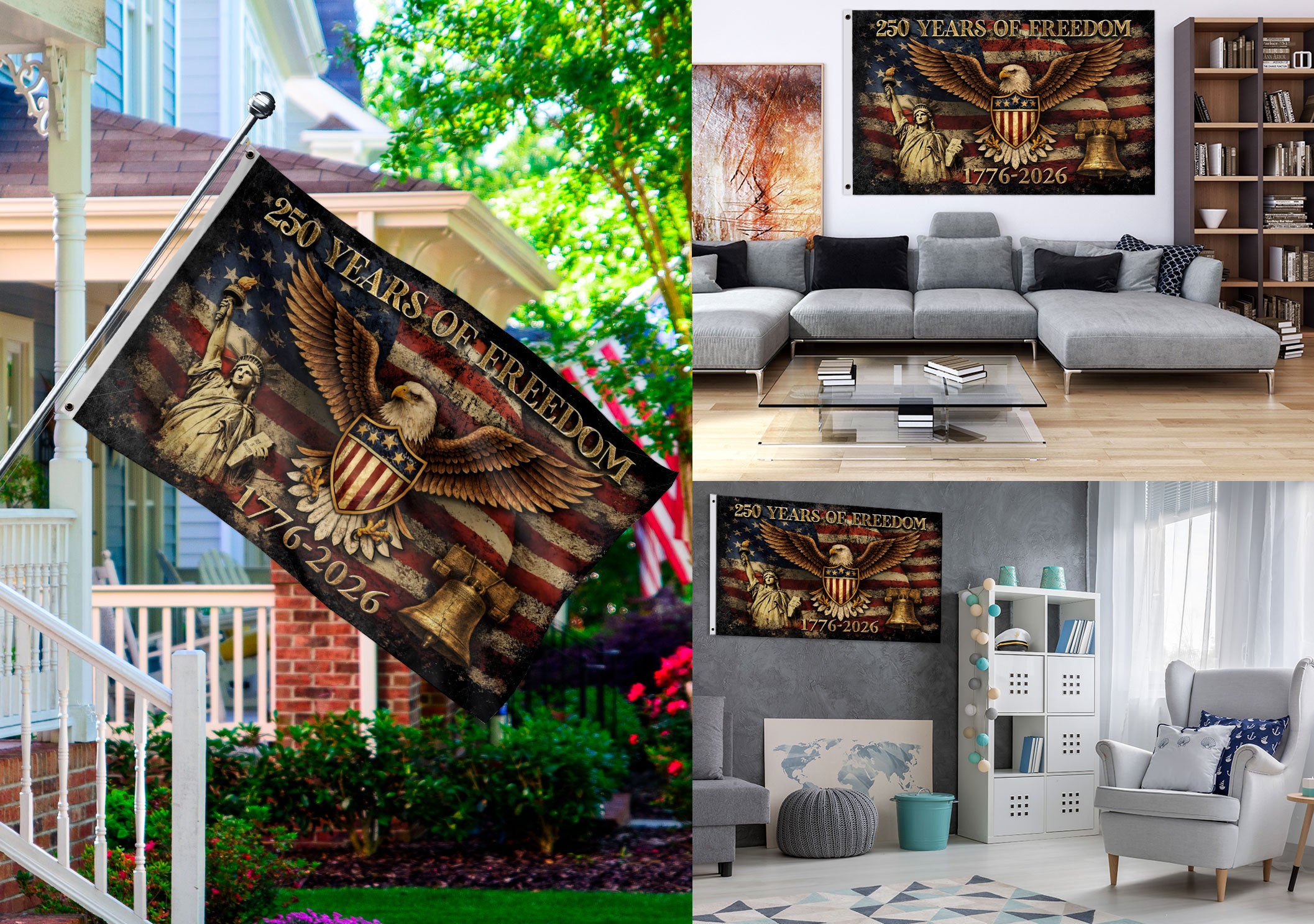 USA 250 Years of Freedom Flag 1776-2026 American Eagle Liberty Bell Patriotic