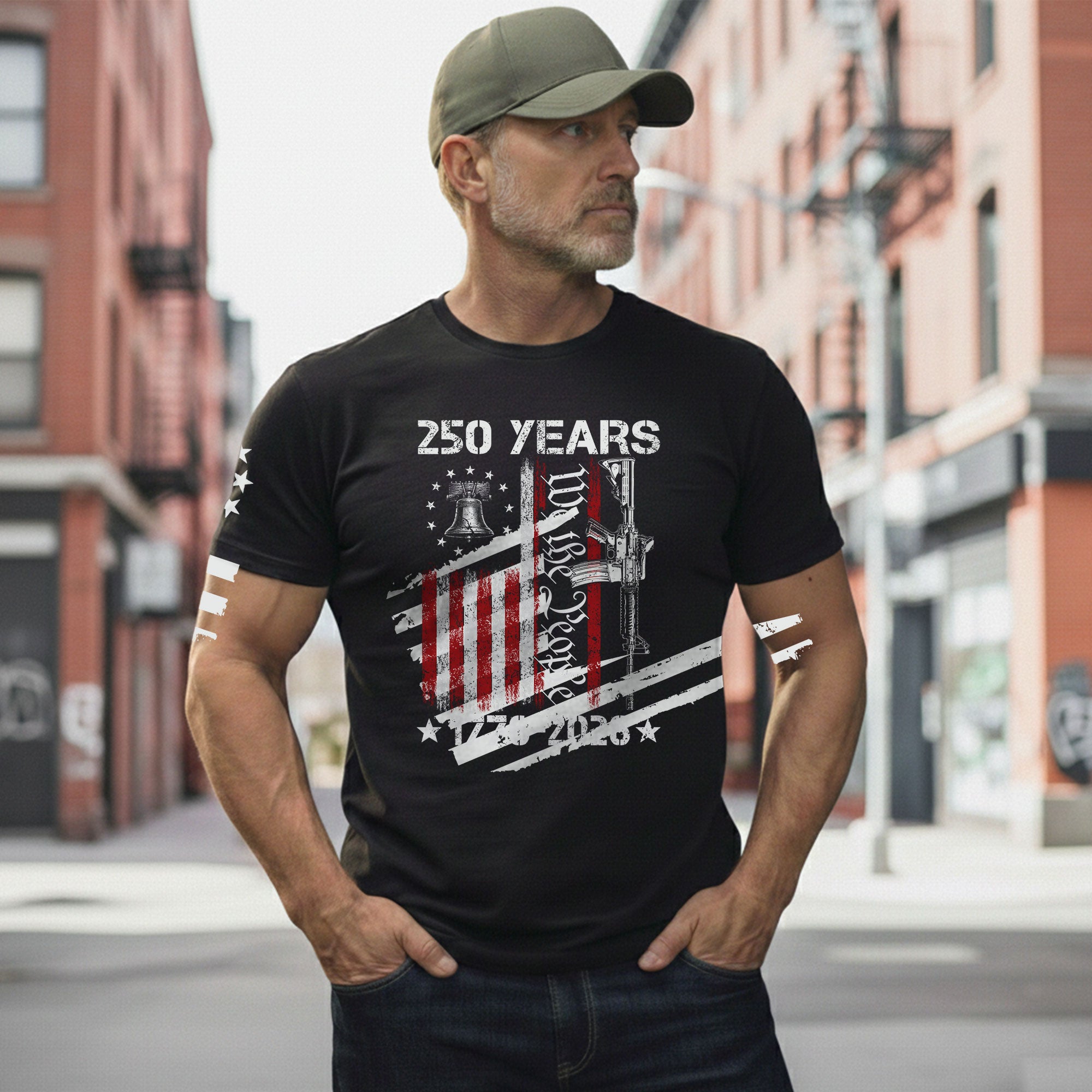 We The People 250th Anniversary T-Shirt 250 Years 1776-2026 Liberty Bell Rifle Patriotic - Rust Field Wear