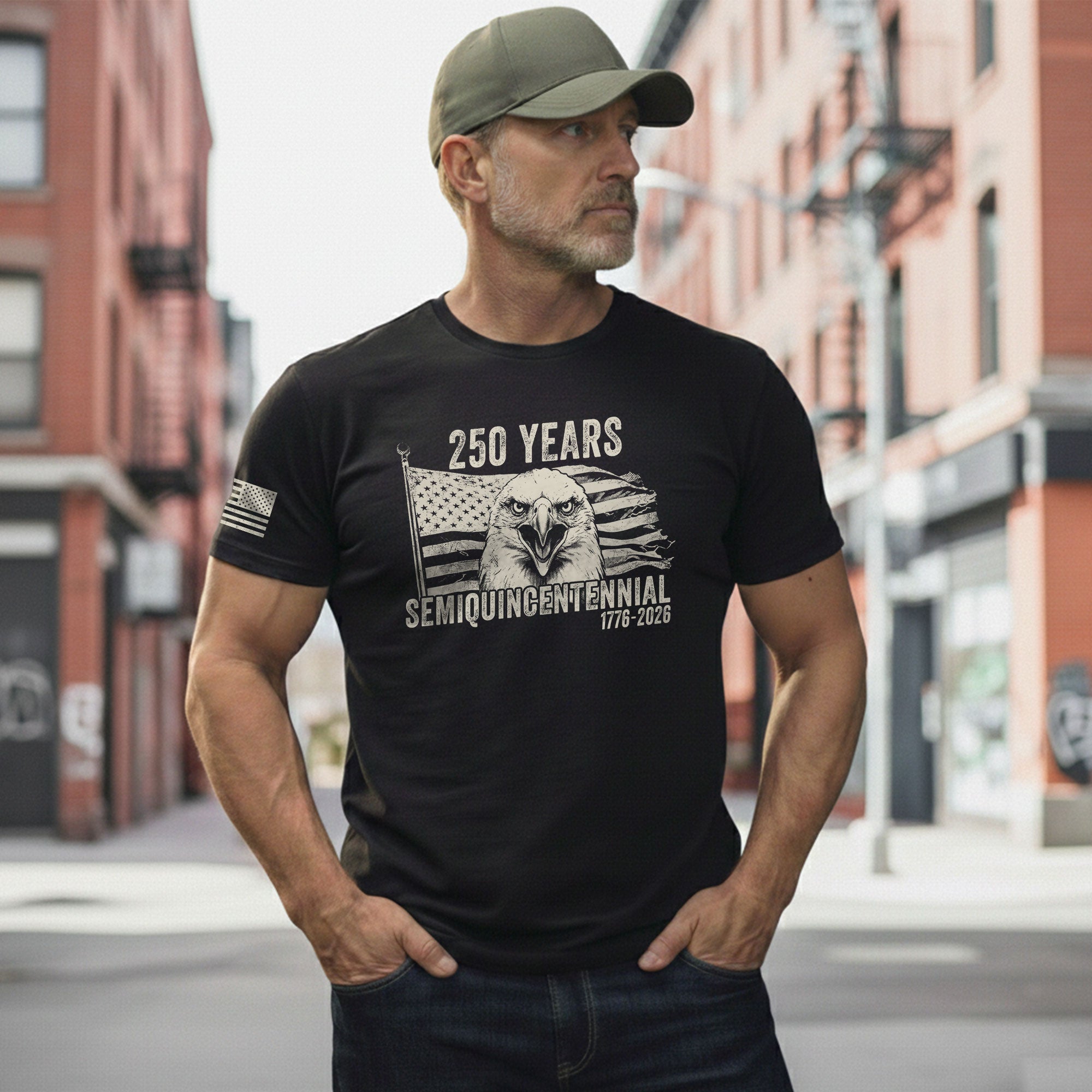 American Heritage 250th Anniversary T-Shirt - USA 250 Years 1776-2026 Patriotic Eagle & Flag Men’s Tee - Rust Field Wear