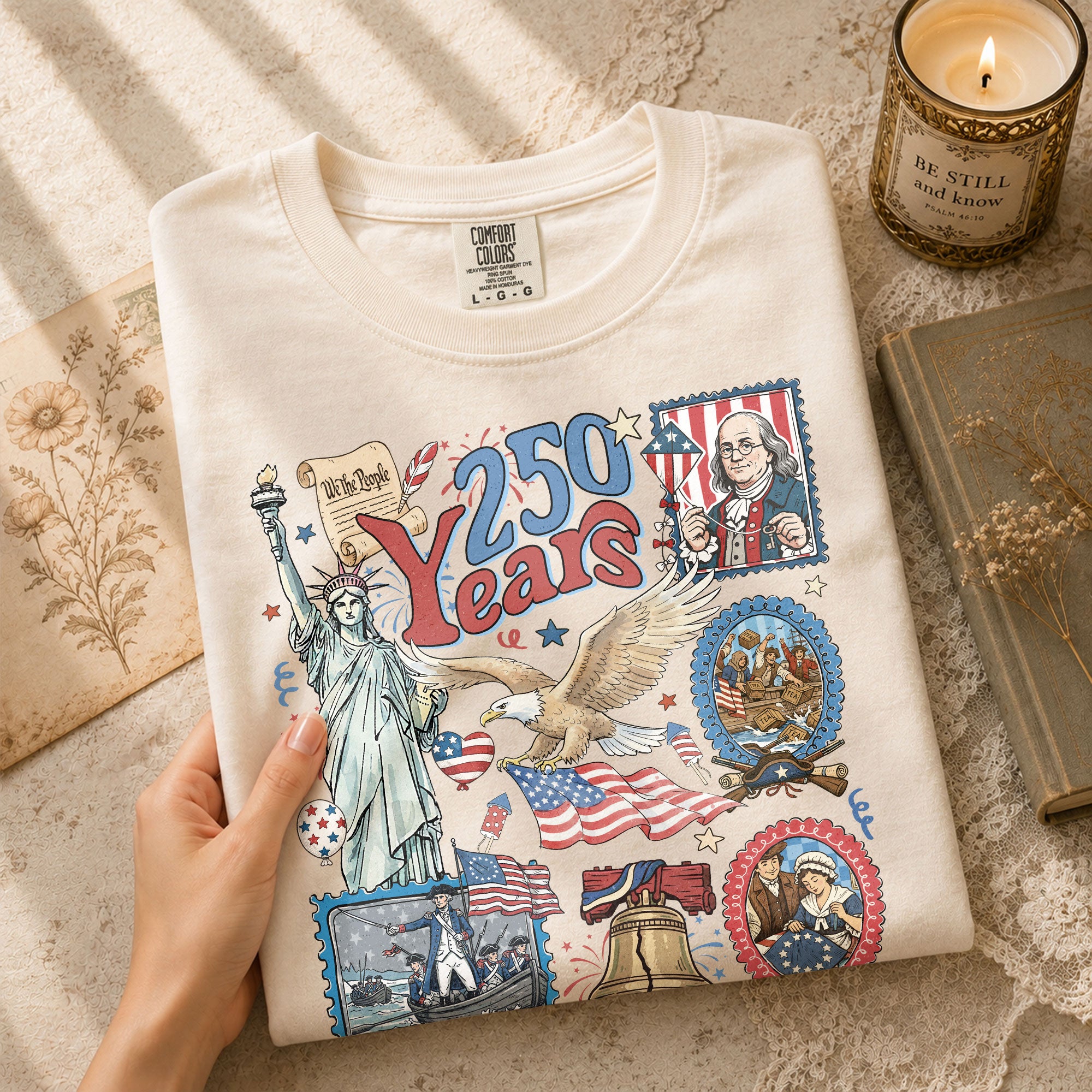 250th Anniversary America 1776-2026 Shirt - Groovy Vintage Patriotic Statement Tee - Rust Field Wear