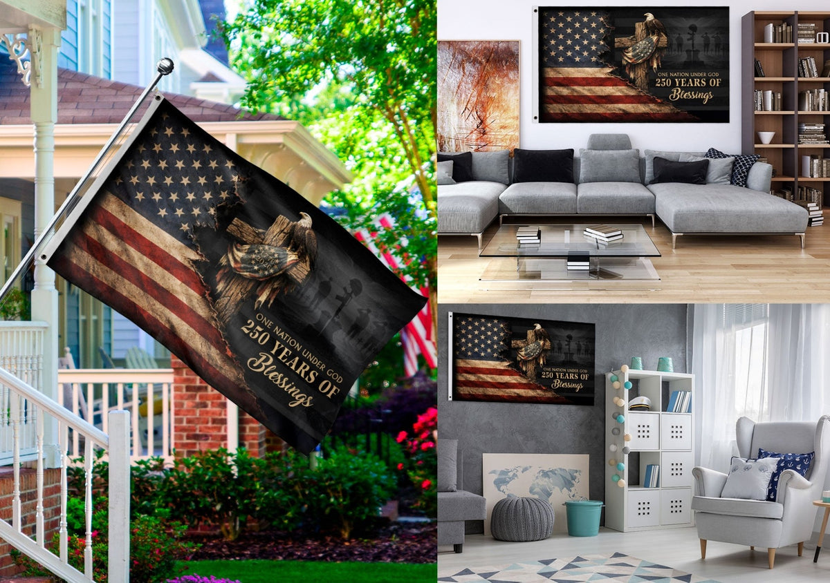 American Christian Freedom Flag 1776–2026 Patriotic Yard Decor - Rust Field Wear