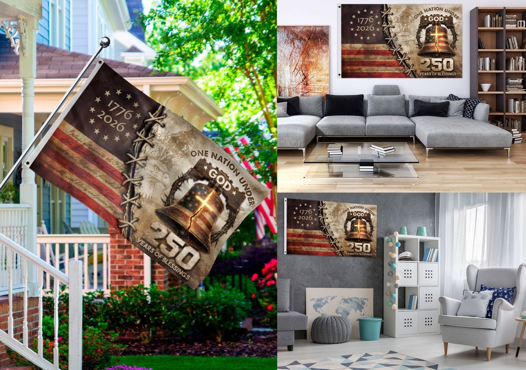 USA 250th Christian Flag 1776–2026 Patriotic Faith Outdoor Decor - Rust Field Wear