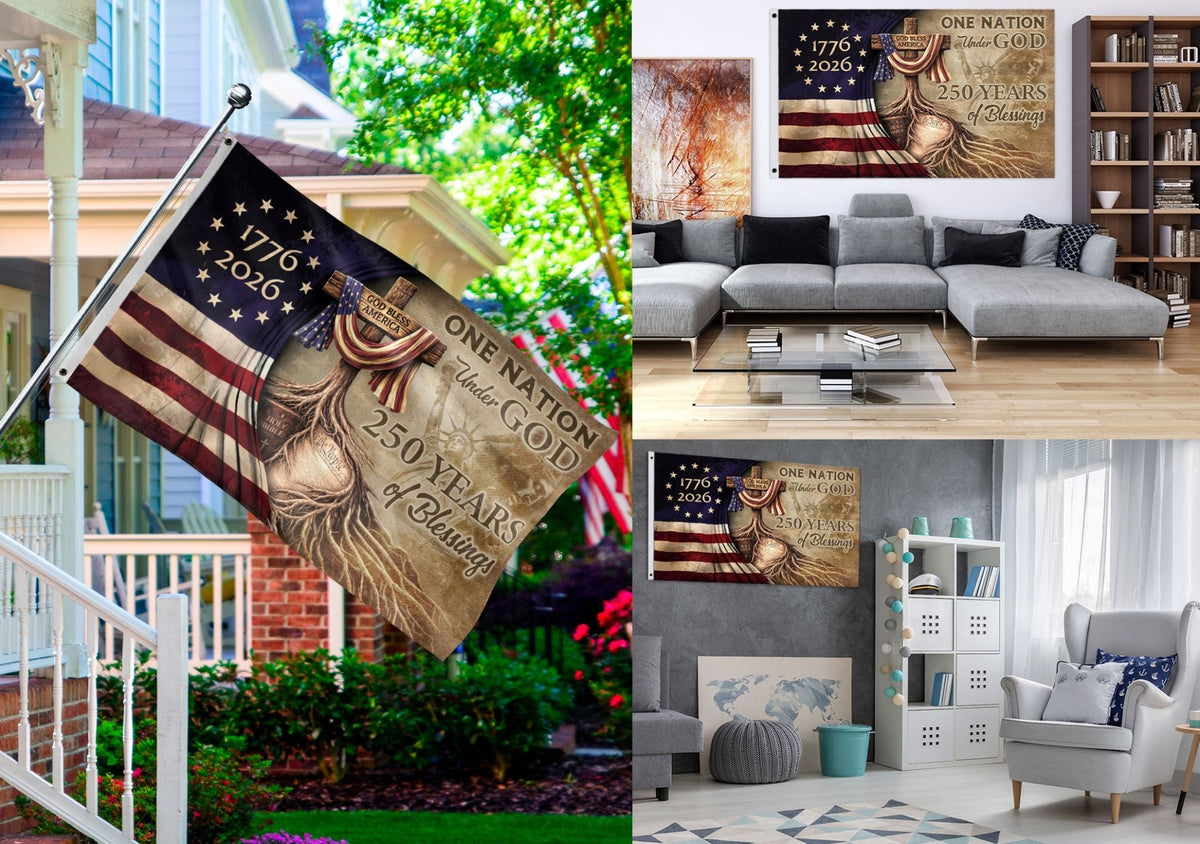 USA Faith and Freedom Christian Flag Patriotic Yard Decoration - Rust Field Wear