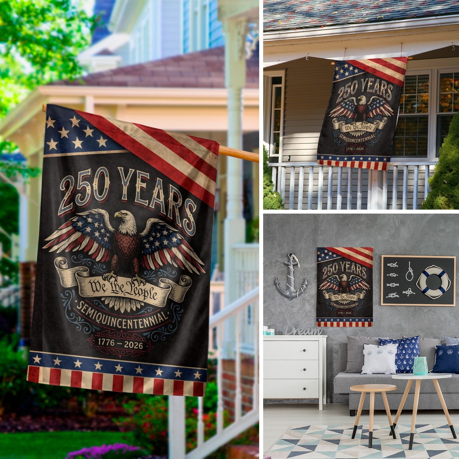 America 250th Anniversary 1776-2026 Garden Flag – We The People Bald Eagle 250 Years of Liberty Double Sided USA Flag - Rust Field Wear