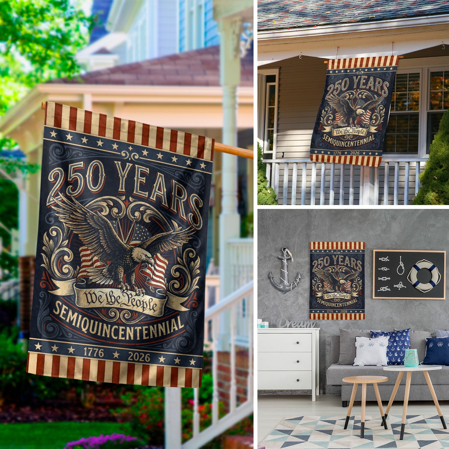USA 250th Anniversary 1776-2026 Garden Flag – Retro We The People Bald Eagle 250 Years of Liberty Double Sided Printing