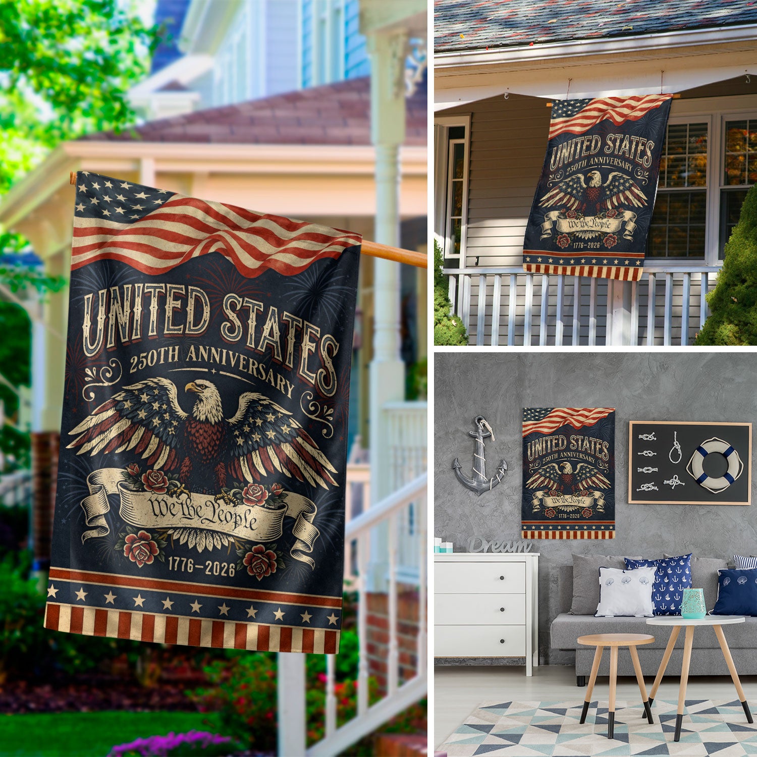 United States 250th Anniversary 1776-2026 Garden Flag – We The People Bald Eagle 250 Years of Liberty Double Sided Banner