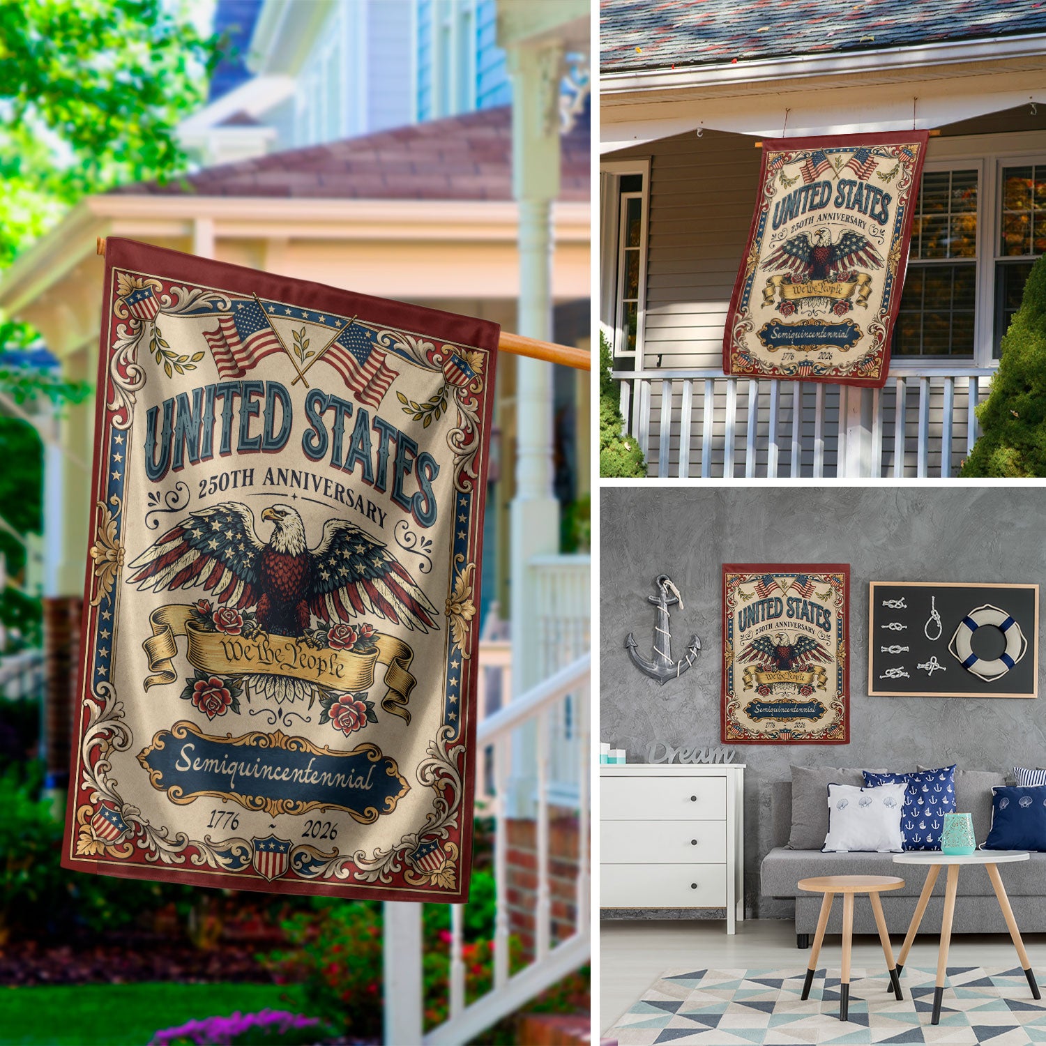 1776-2026 America 250th Anniversary Garden Flag – We The People Bald Eagle 250 Years of Freedom Double Sided Patriotic Printing