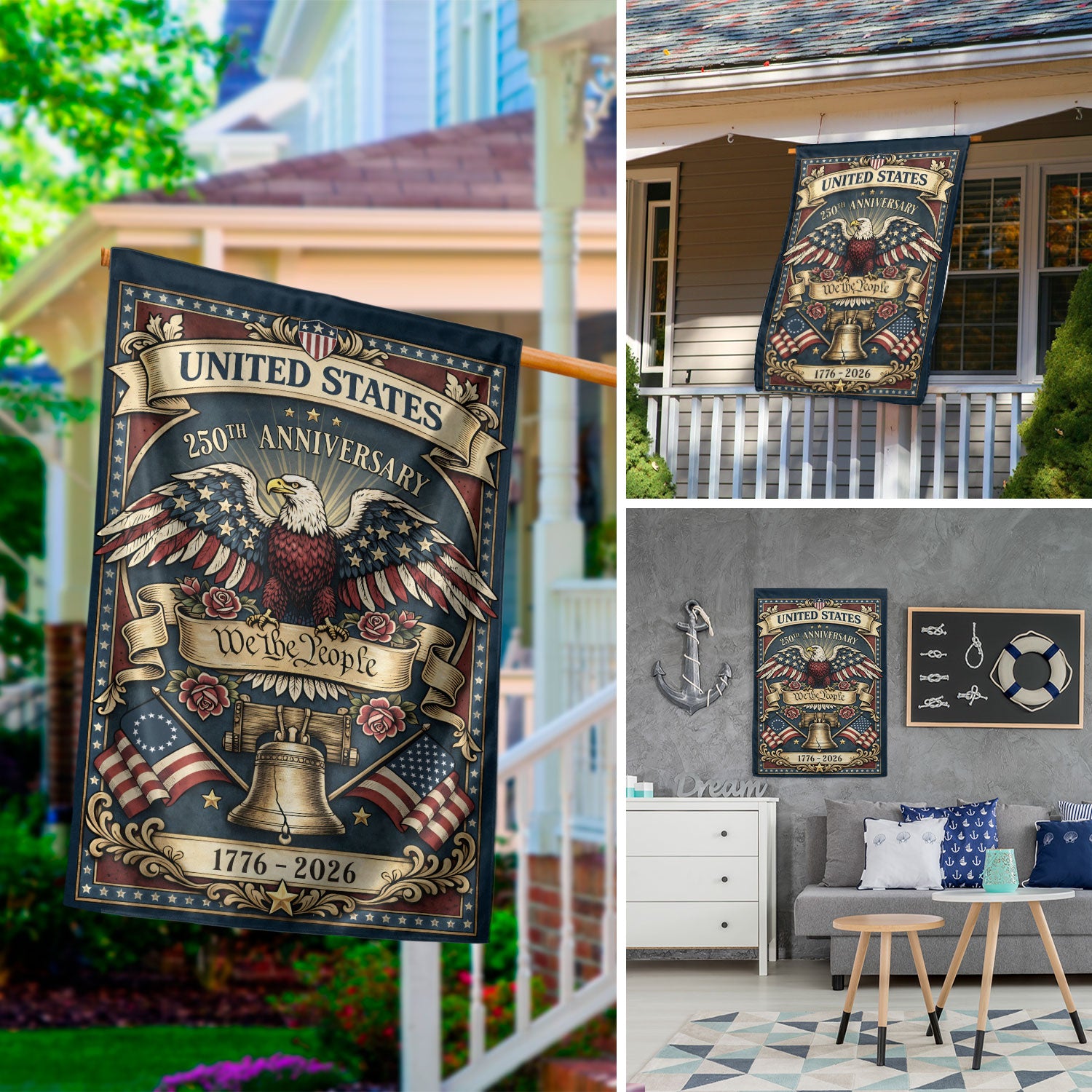 United States USA 250th Anniversary 1776-2026 Garden Flag – We The People Bald Eagle & Liberty Bell 250 Years Double Sided