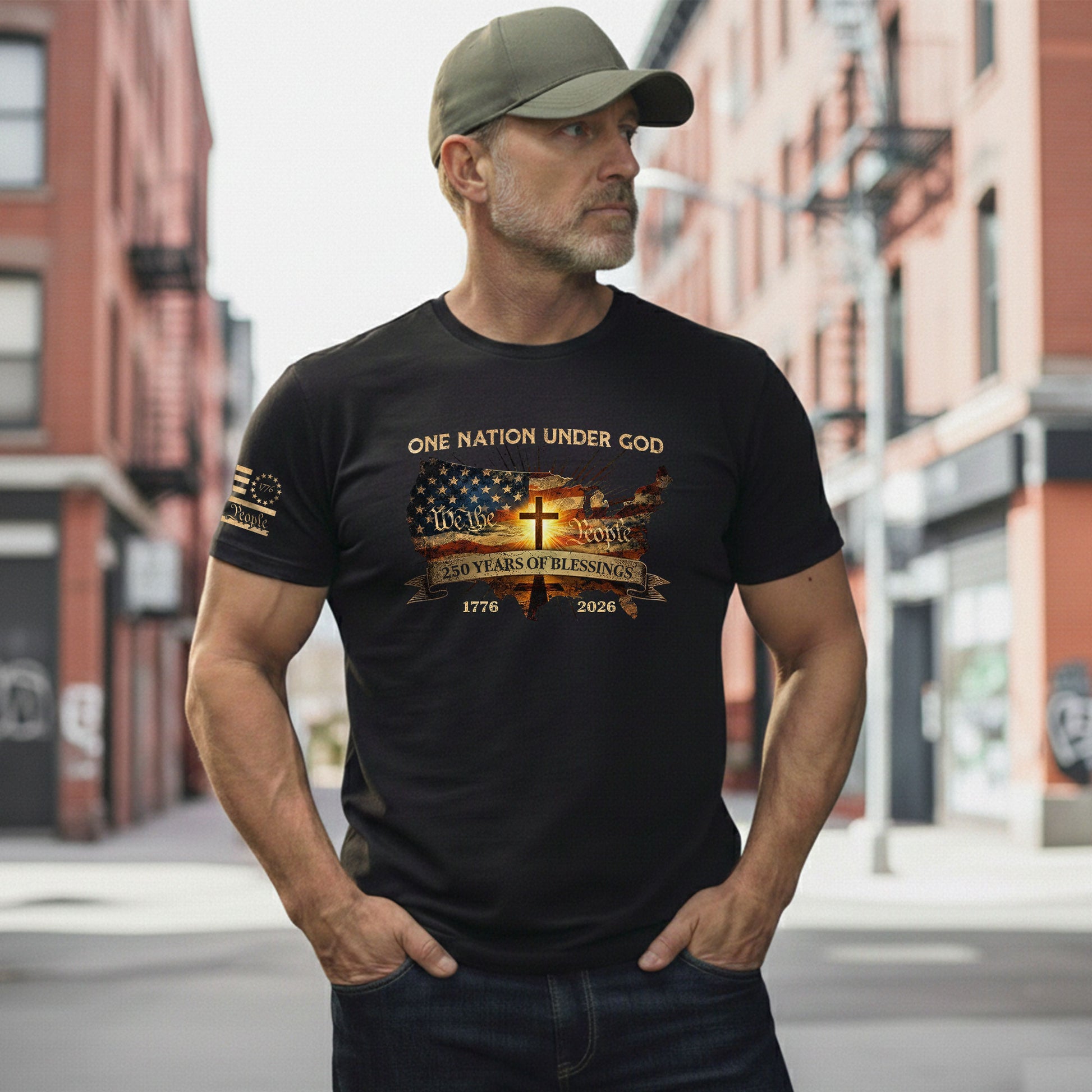 Christian Patriot 250 Years of Blessings T-Shirt - Holy Bible, "We the People" & US Flag Design - Rust Field Wear