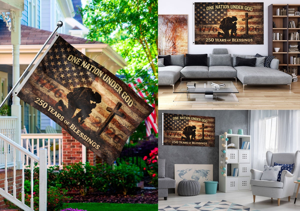 250 Years America Anniversary Soldier Flag 1776-2026 - Revolutionary & Modern Military Heritage Banner, Double Sided Outdoor Flag - Rust Field Wear