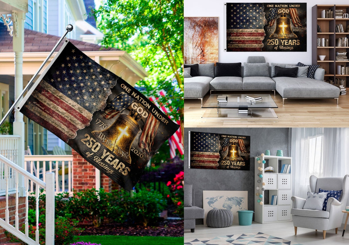 One Nation Under God America Religious US 250th Anniversary Flag – 250 Years of Blessings - Rust Field Wear