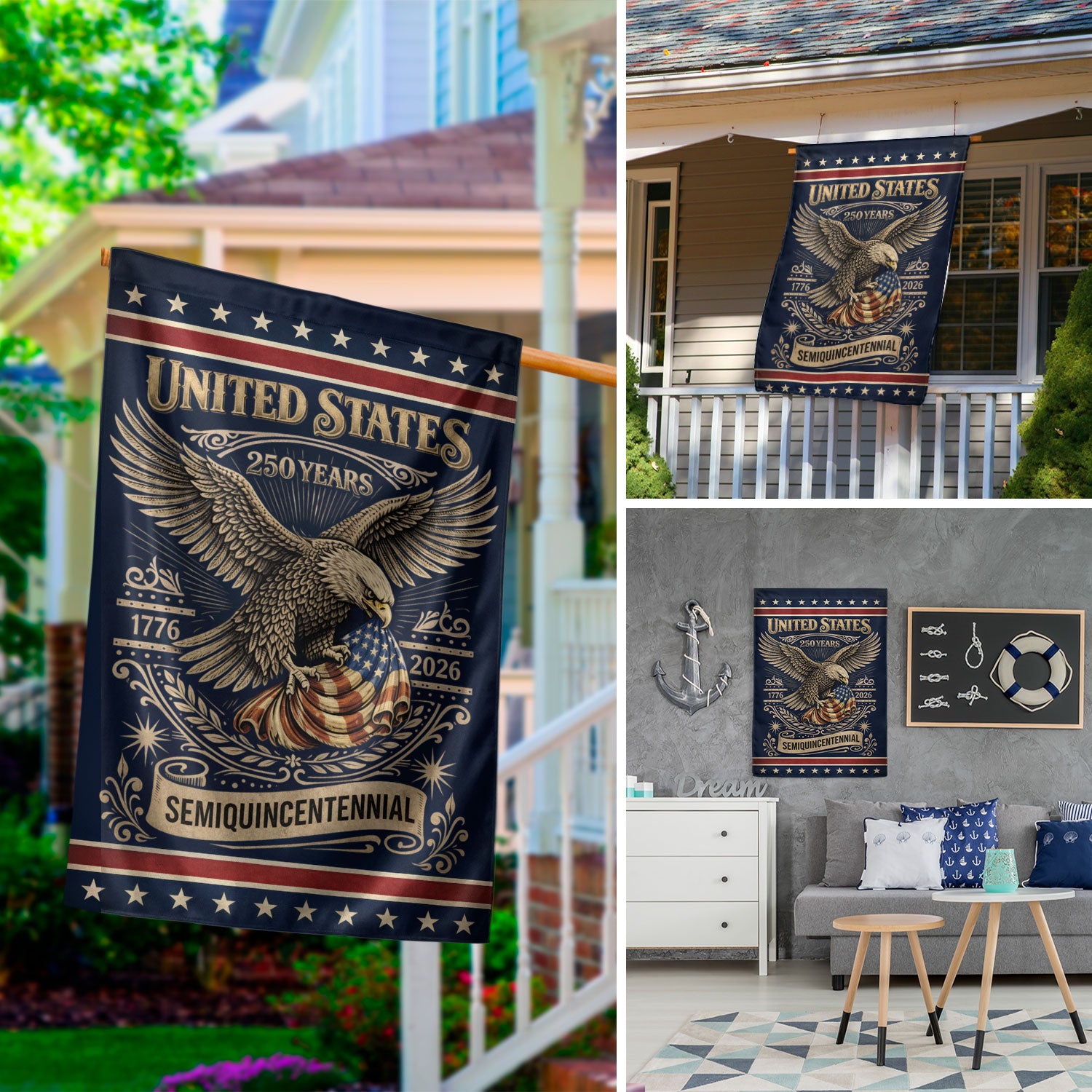 America 250th Anniversary 1776–2026 House Flag – Patriotic Eagle USA Double Sided Yard Decor