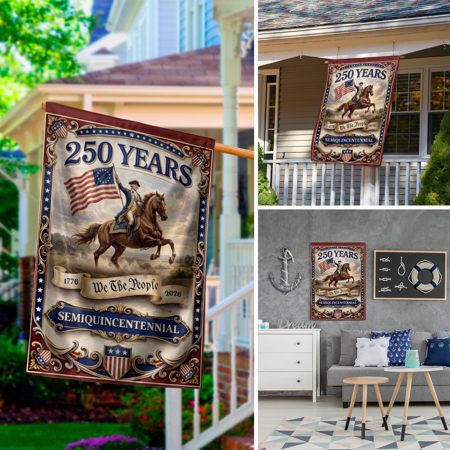USA 250 Years We The People 1776–2026 House Flag – George Washington Double Sided Anniversary Yard Decor