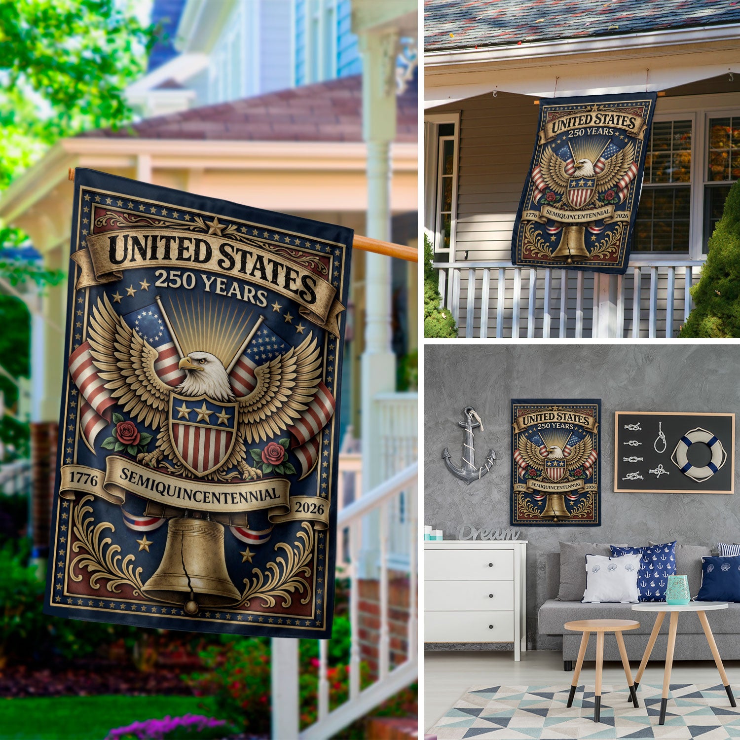 USA 250th Anniversary 1776–2026 House Flag – Majestic Bald Eagle & Stars Stripes Double Sided Banner