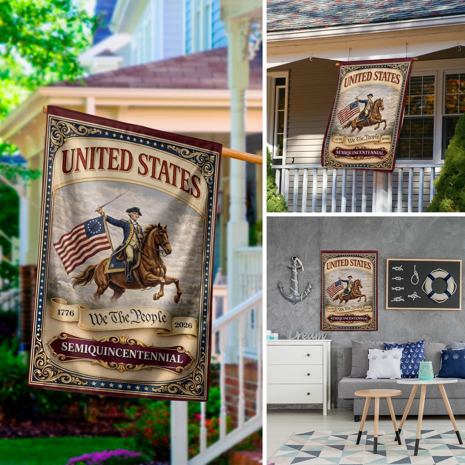 George Washington 250th Anniversary 1776–2026 House Flag – America 250 We The People Double Sided Yard Decor - Rust Field Wear
