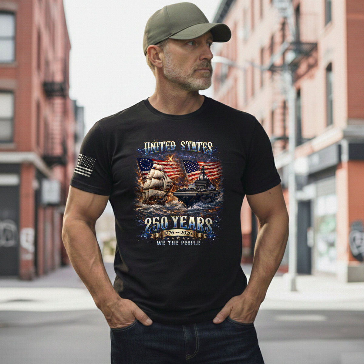 1776-2026 250th Anniversary Flag T-Shirt - 250 Years United States Navy Bootleg Tee, America 250th Birthday Freedom Apparel - Rust Field Wear