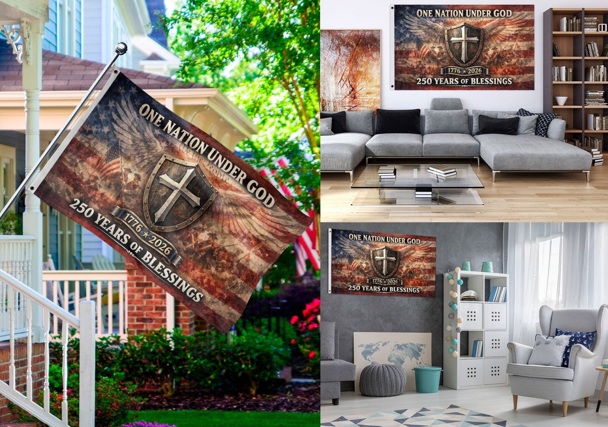 250 Years America Anniversary Flag, 1776-2026 Double Sided - Patriotic One Nation Under God House Banner - Rust Field Wear