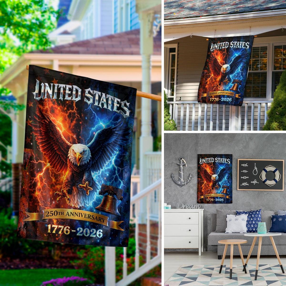 America 250th Anniversary House Flag - Statue of Liberty & Eagle 1776-2026, 250 Years Double Sided Outdoor Decor - Rust Field Wear