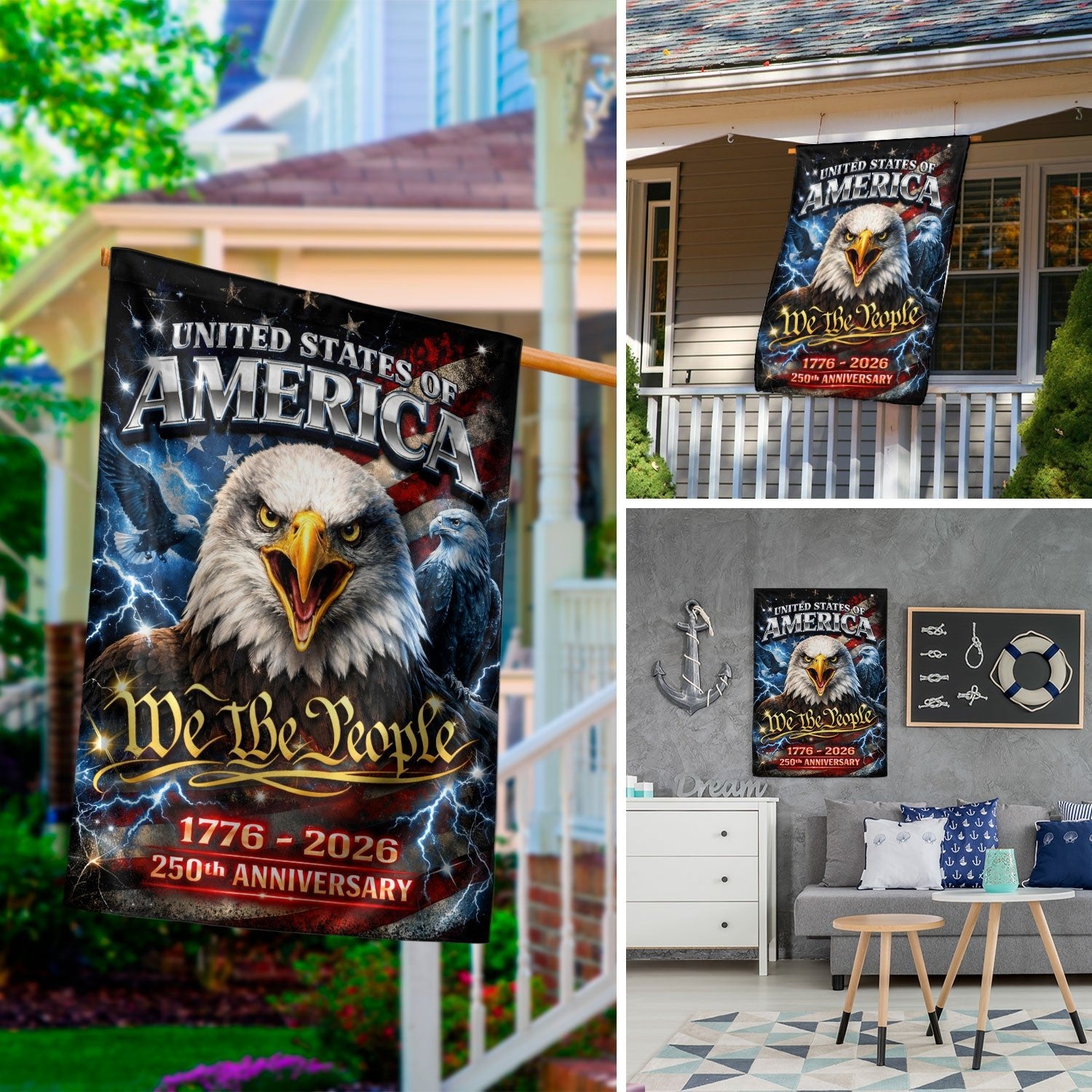America We The People 250th Anniversary House Flag - Eagle Freedom 1776-2026, Double Sided 250 Years Outdoor Decor - Rust Field Wear