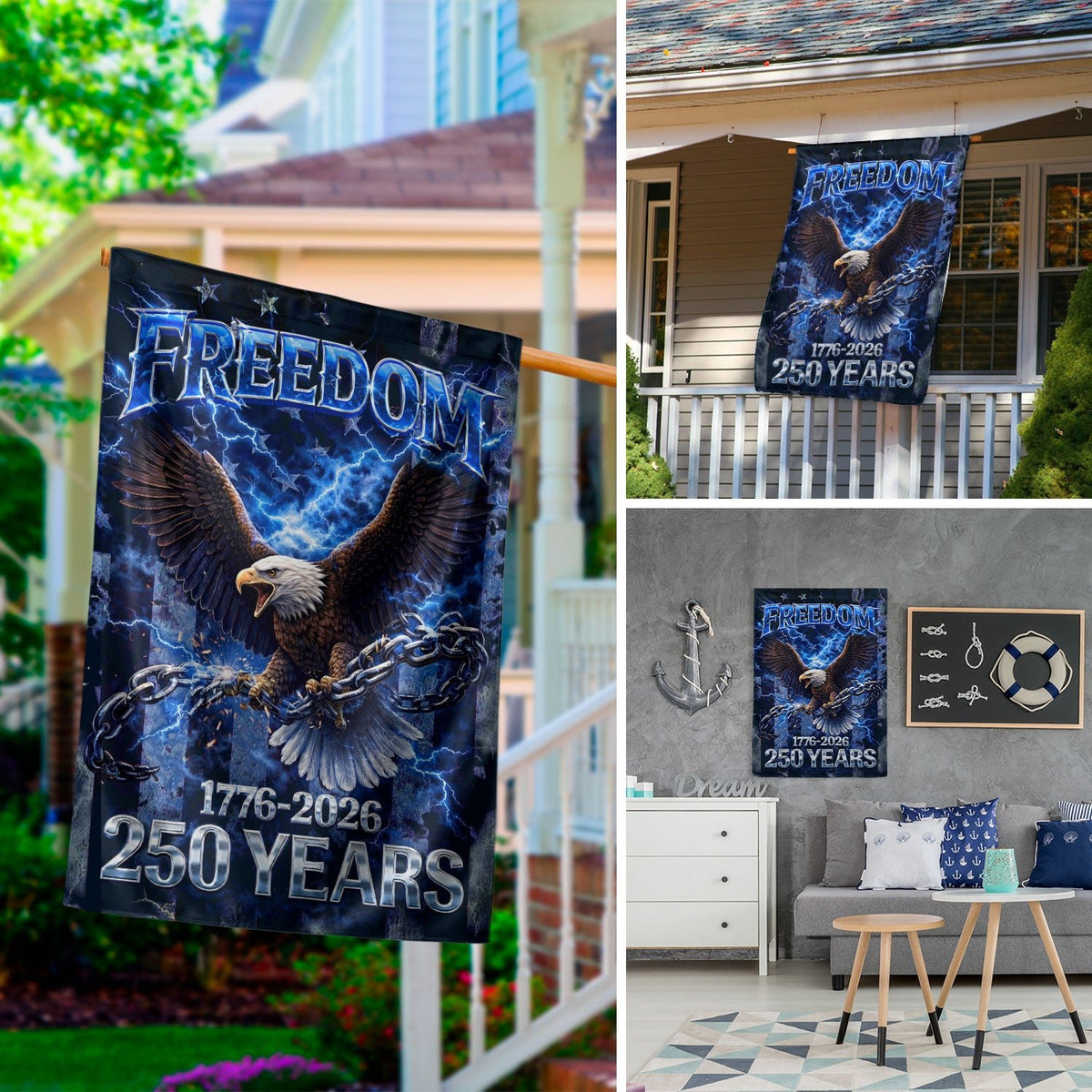 America 250th Anniversary House Flag - Patriotic Freedom Eagle 1776-2026, 250 Years Double Sided Outdoor Decor - Rust Field Wear
