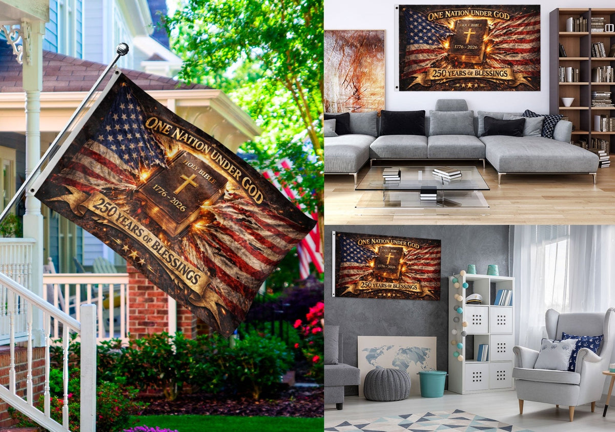 1776-2026 One Nation Under God 250th Anniversary Flag, 250 Years of Blessings & Holy Bible America - Double Sided Christian USA House Flag - Rust Field Wear