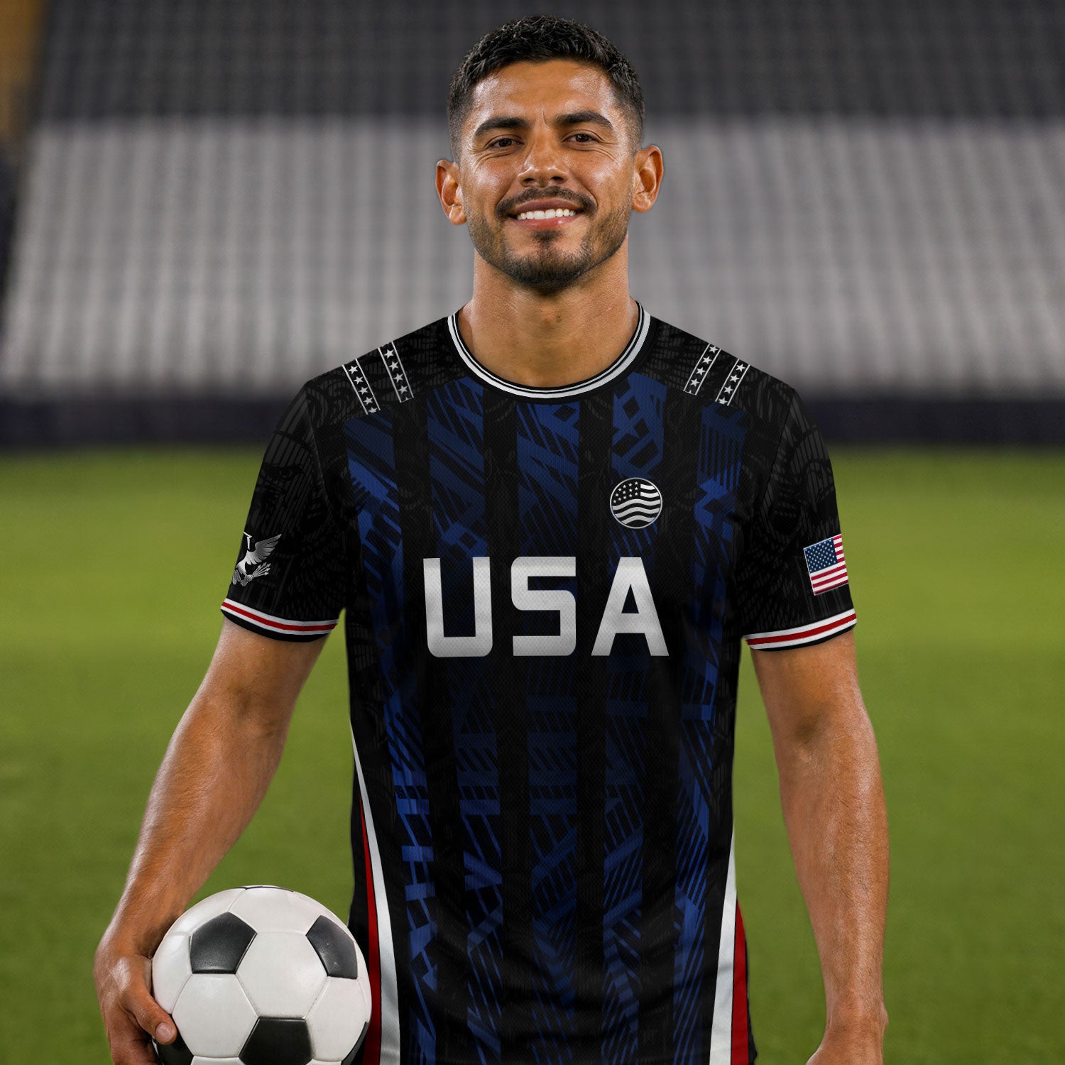 USA Soccer Jersey Black Blue Eagle Crest Athletic Shirt for Men Women Fans